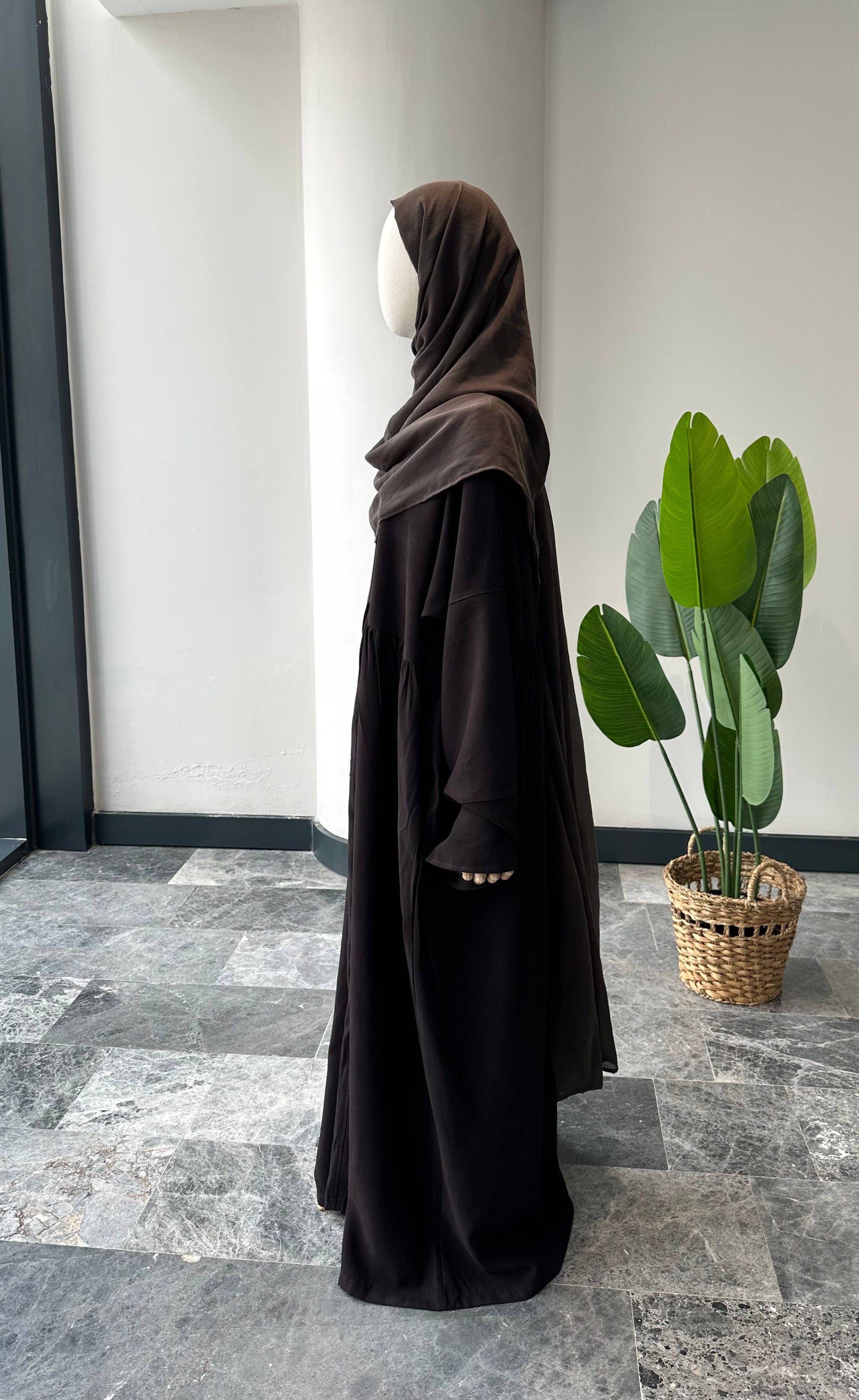 Tensel Kumaş/Robalı Acı Kahve Ferace - Abaya kol