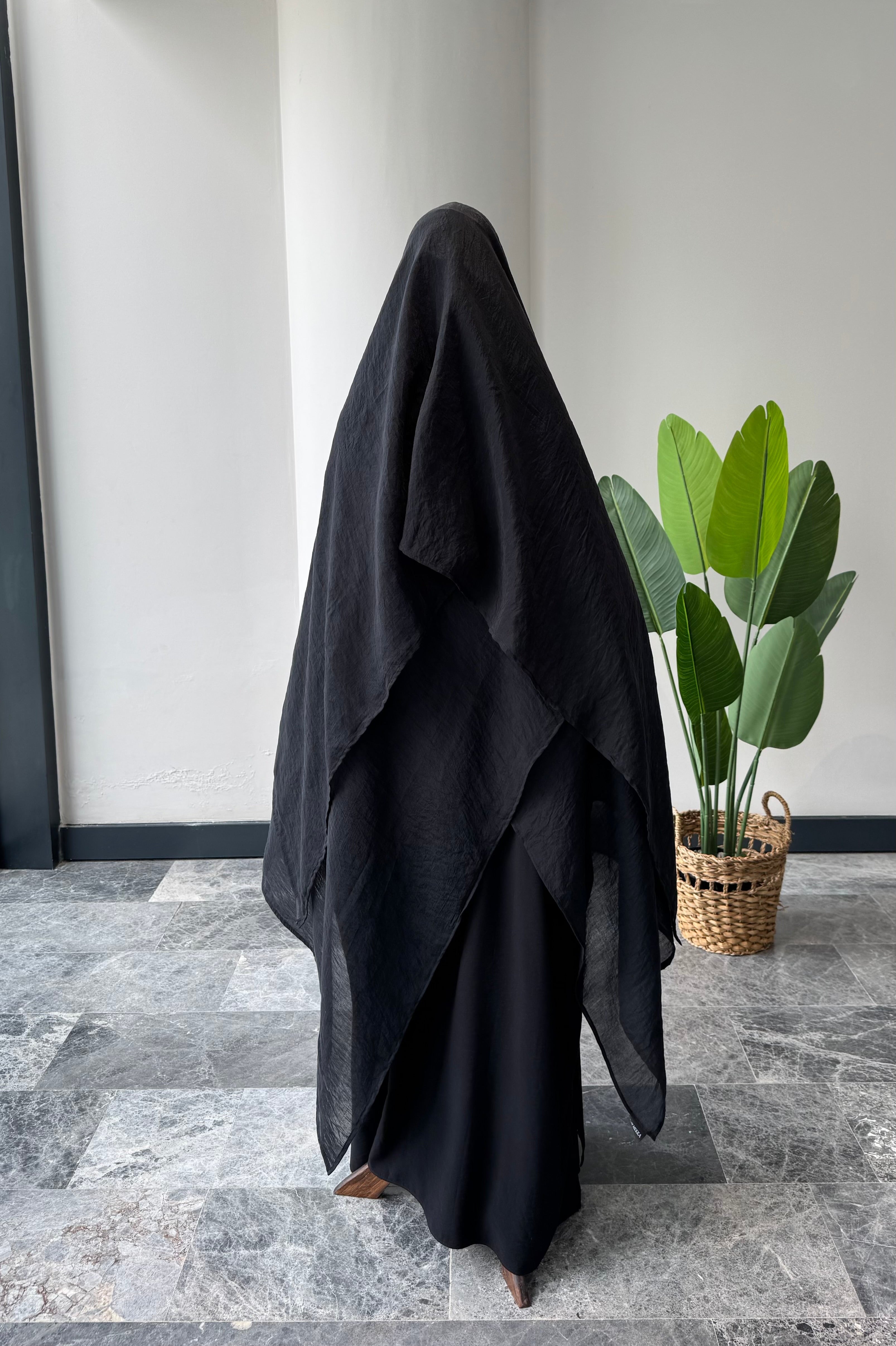 Organze/ Takva Şal(lastikli)- Siyah 2m x70cm