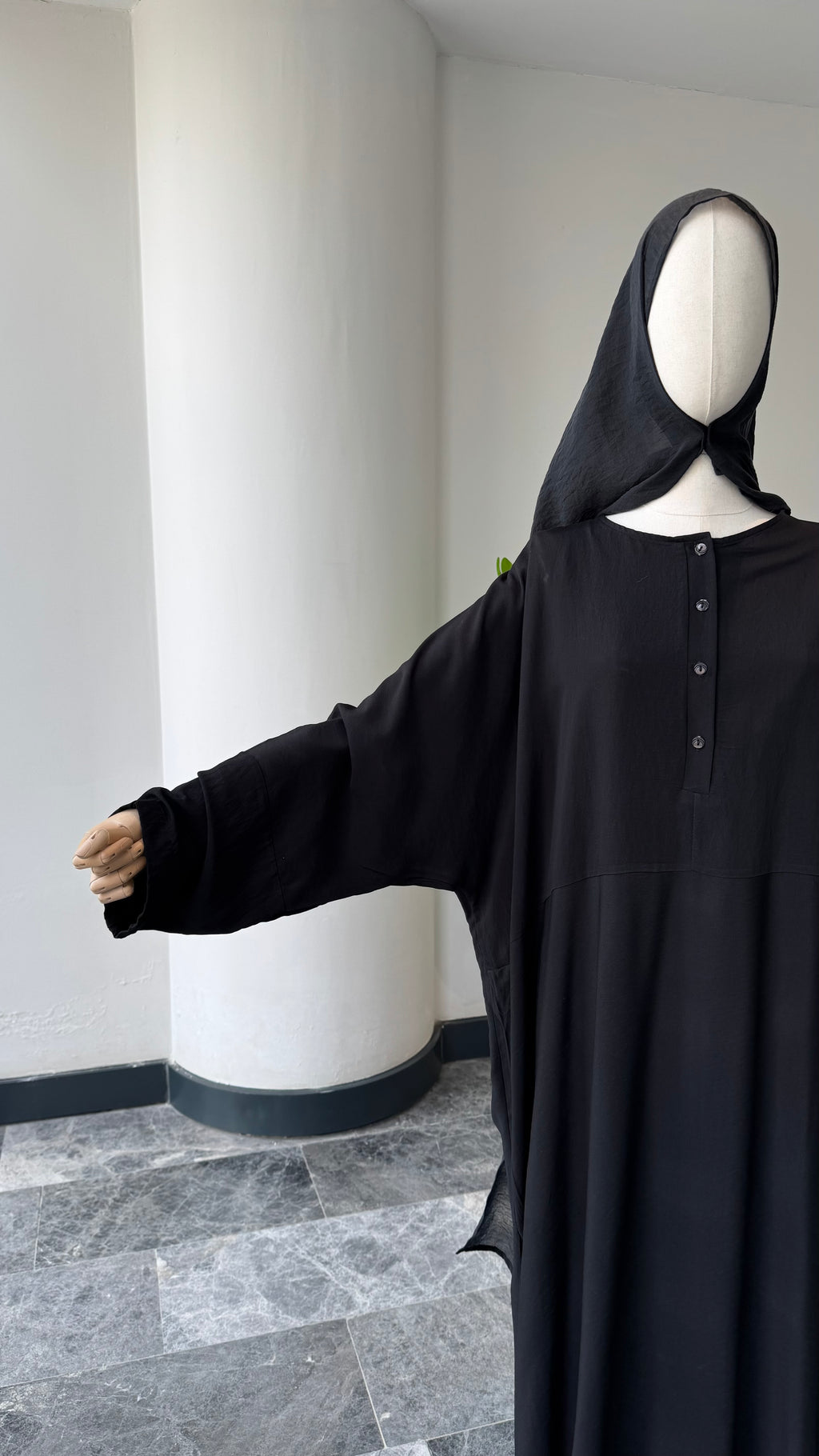 Hesna cilbab Takım/Düz Siyah-Abaya kol