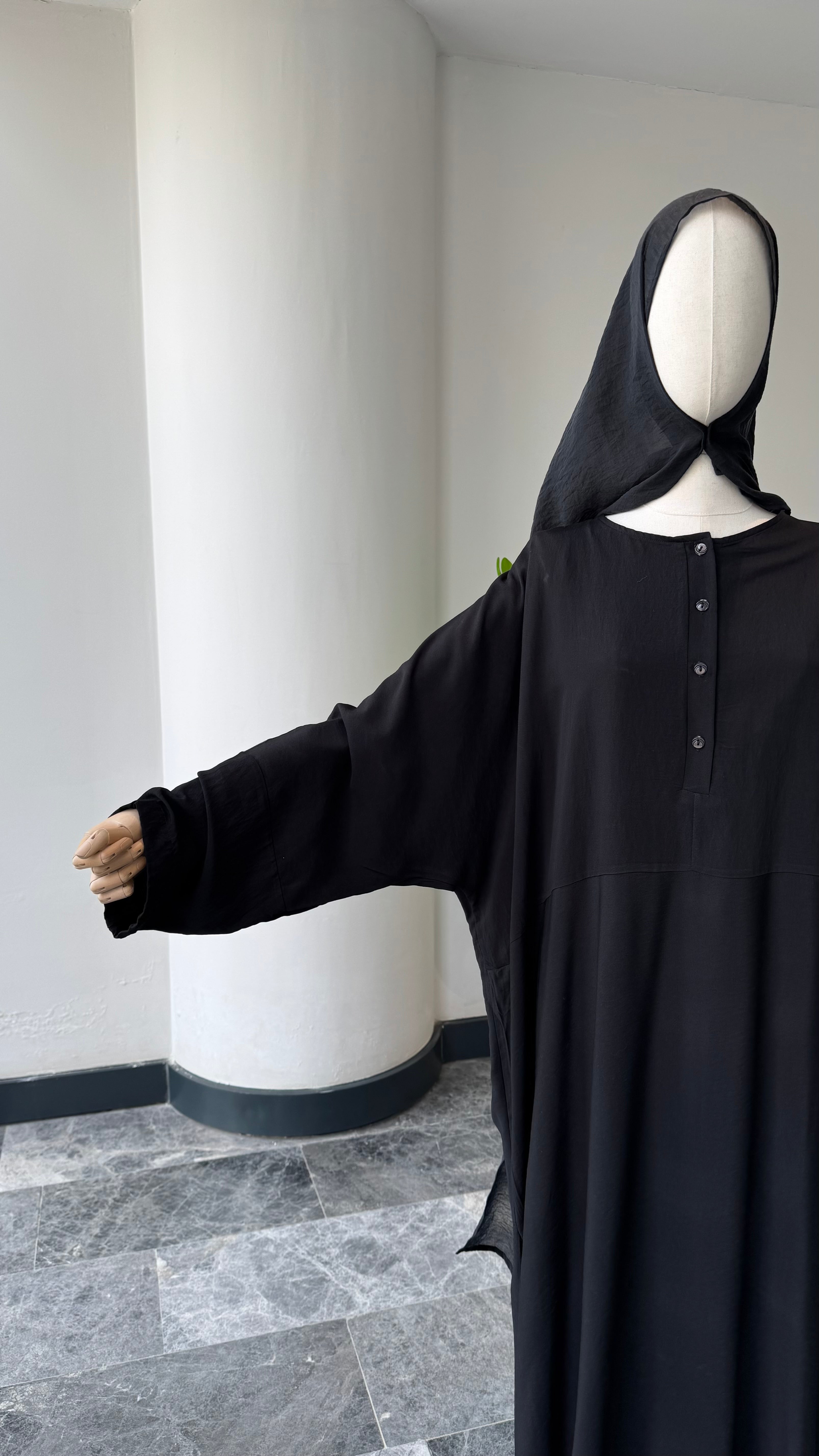 Hesna cilbab Takım/Düz Siyah-Abaya kol