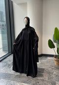 Tensel Kumaş/Robalı Siyah Ferace - Abaya kol