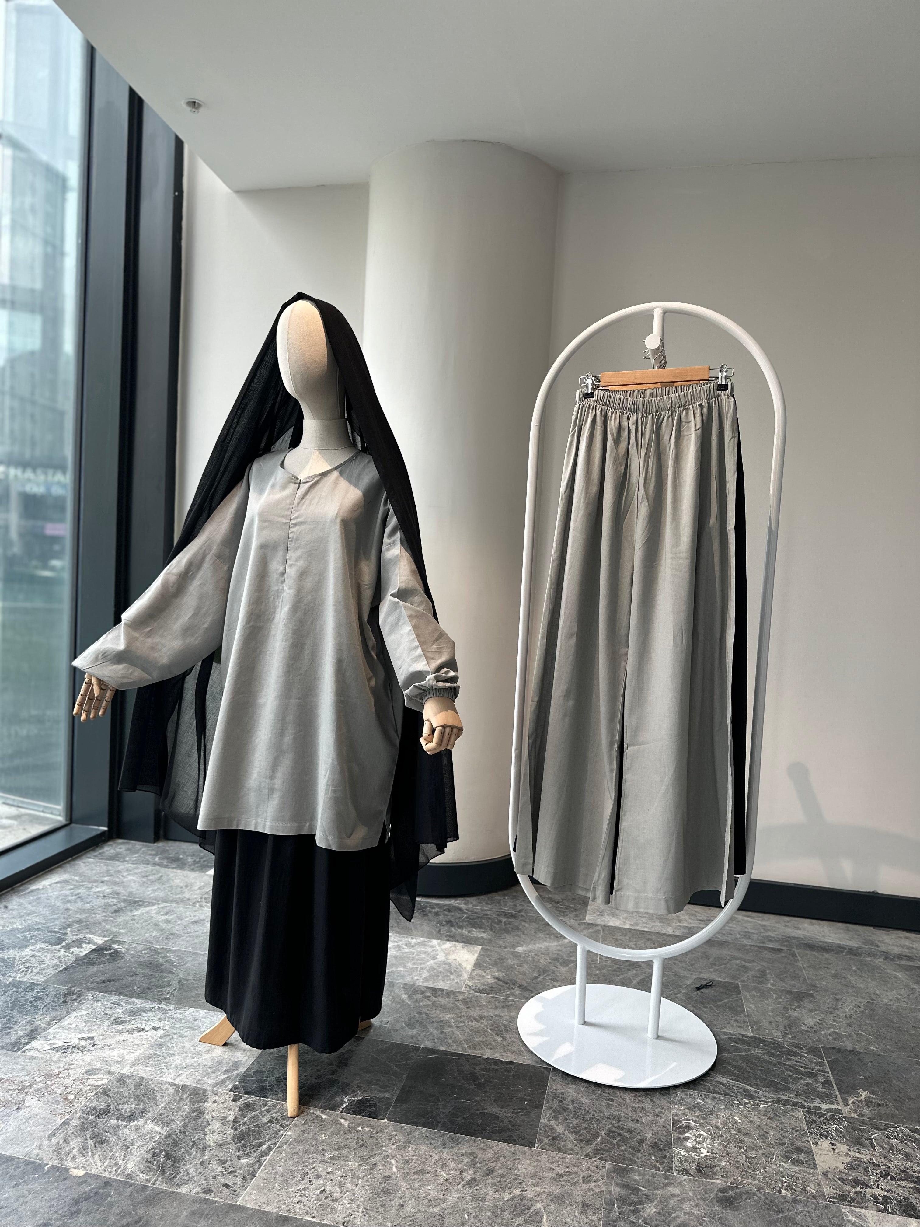 Sade keten bol pantolon -gri