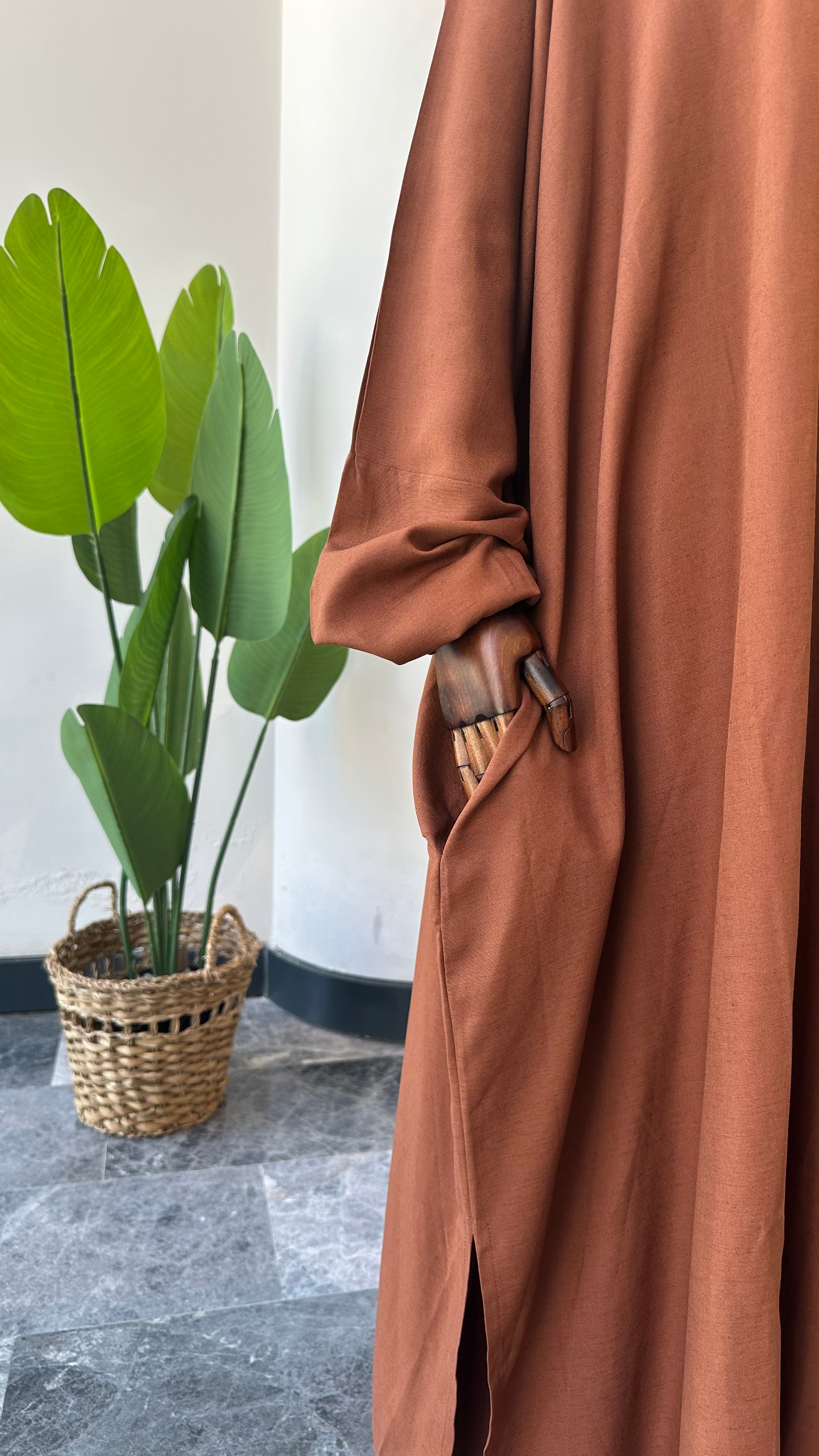 Premium Keten/Bakır-Cilbab Takım