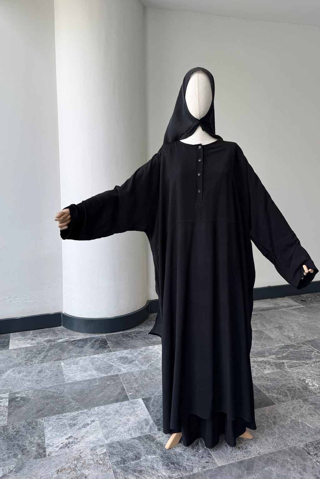 Hesna cilbab Takım/Düz Siyah-Abaya kol