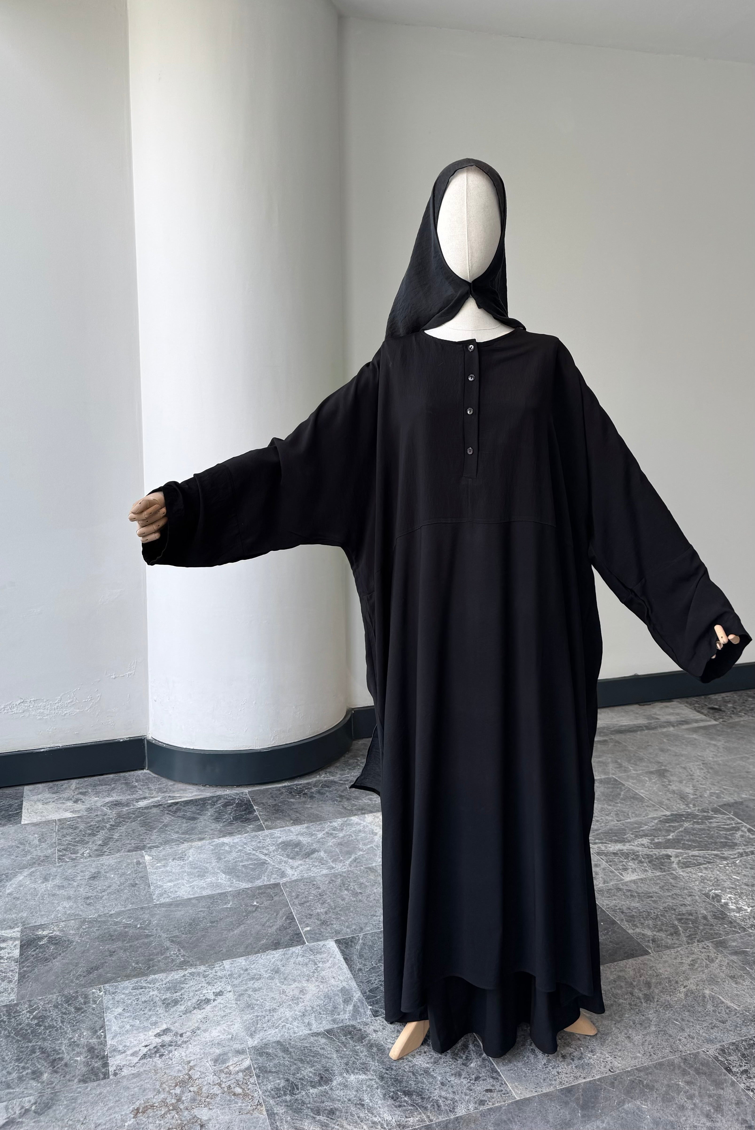 Hesna cilbab Takım/Düz Siyah-Abaya kol