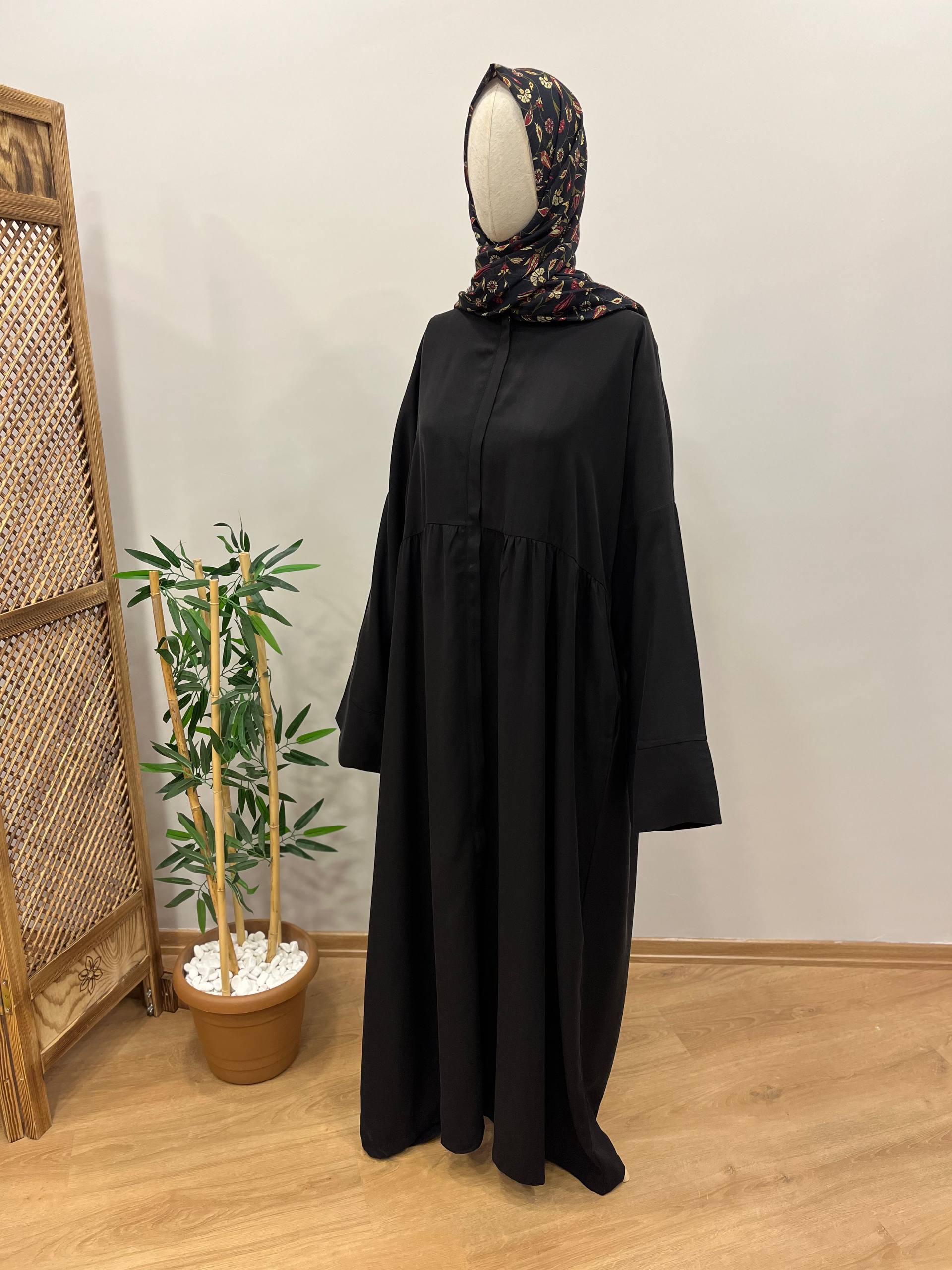 Tensel kupra robalı ferace - siyah abaya kol