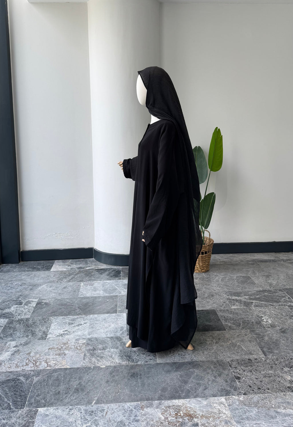 Hesna cilbab Takım/Düz Siyah-Abaya kol
