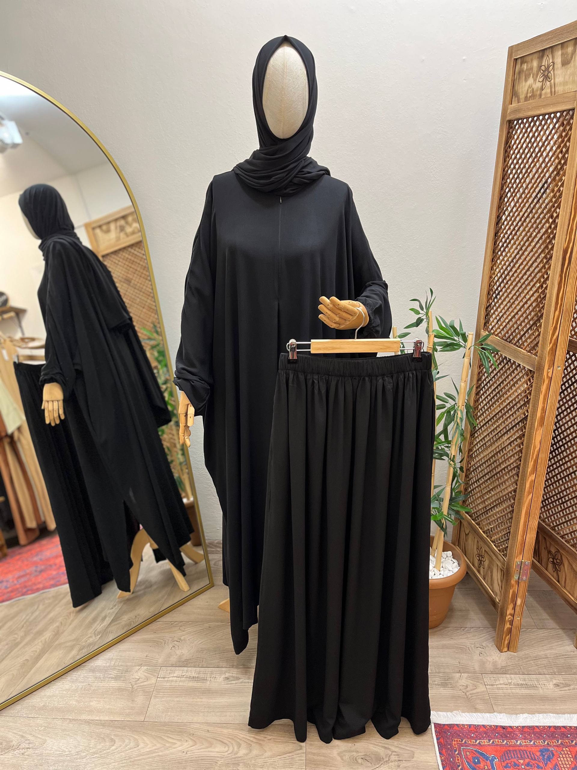 Bürümcük cilbab takımı -şalvarlı |yarım fermuar