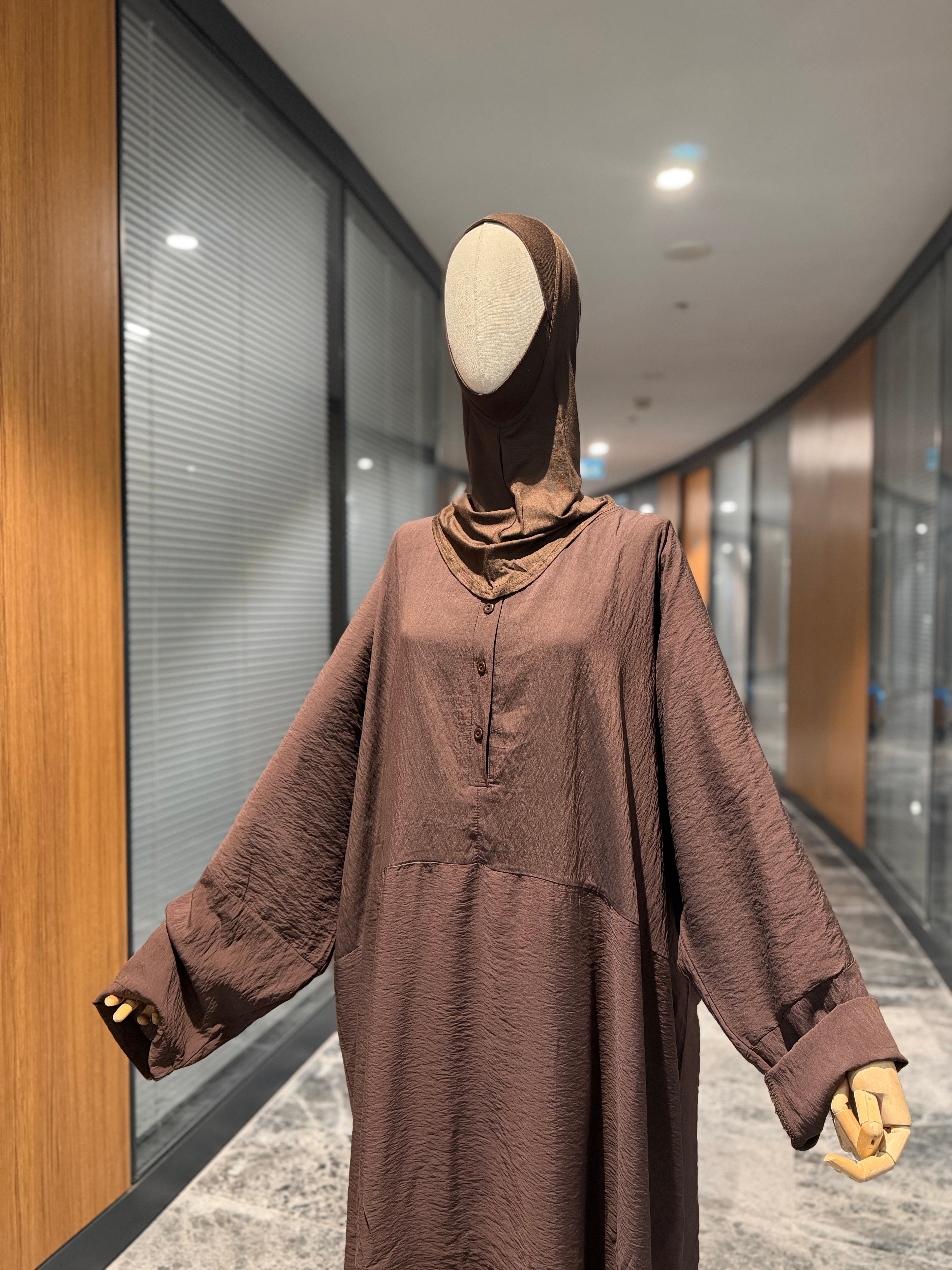 Hesna cilbab takımı -kahve|Düz