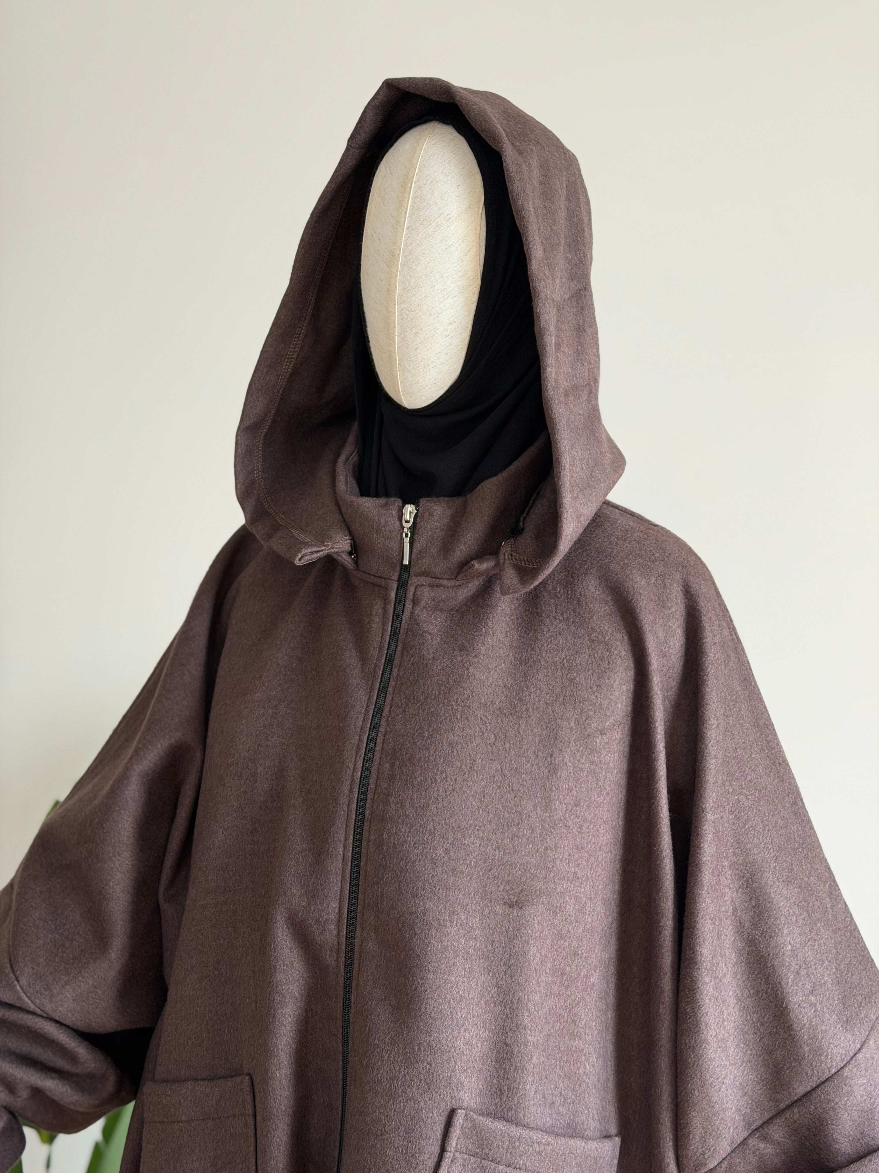 Kaşe ceket panço - koyu vizon | fermuarlı