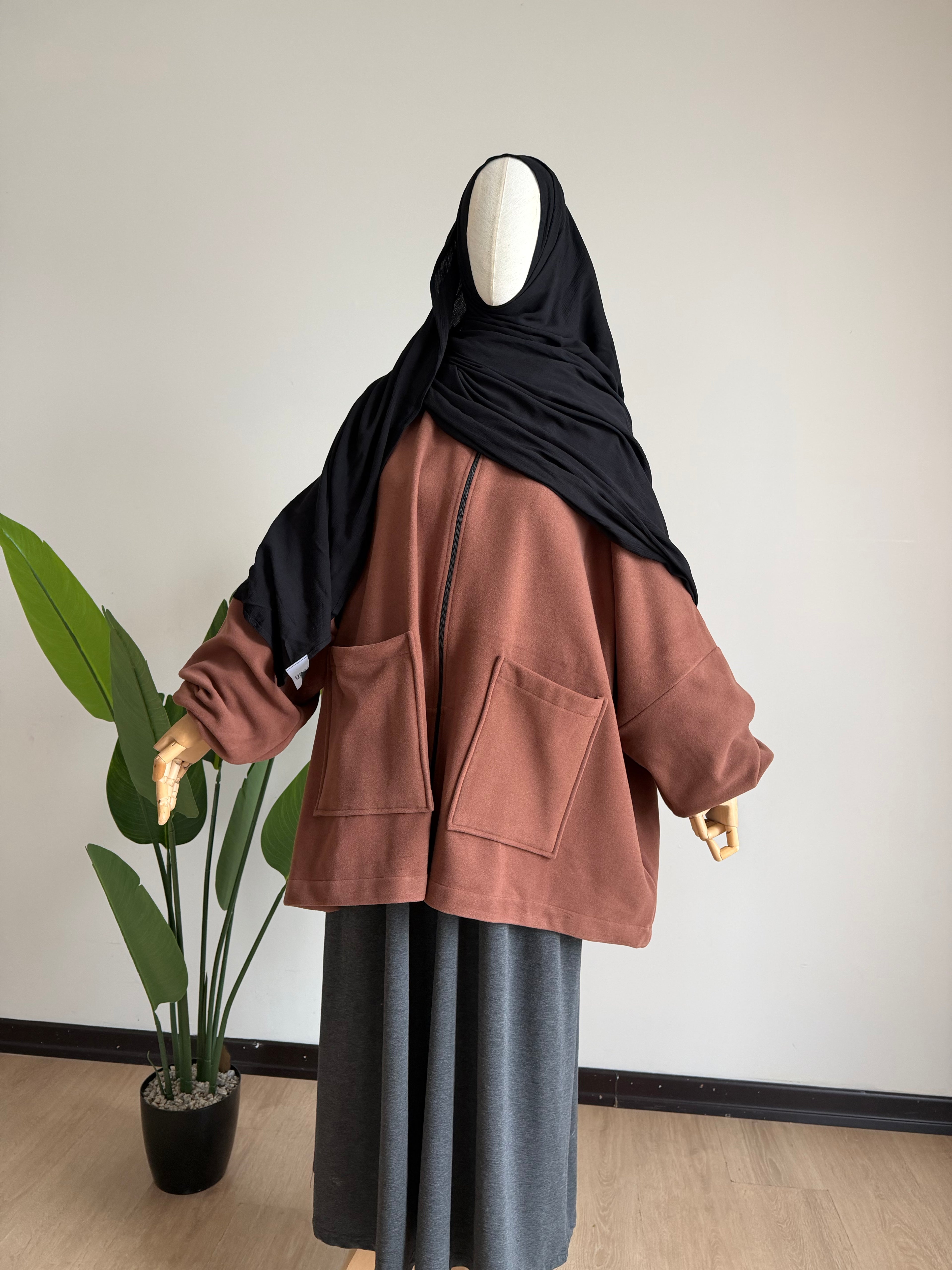 Kaşe ceket panço - kahve| fermuarlı