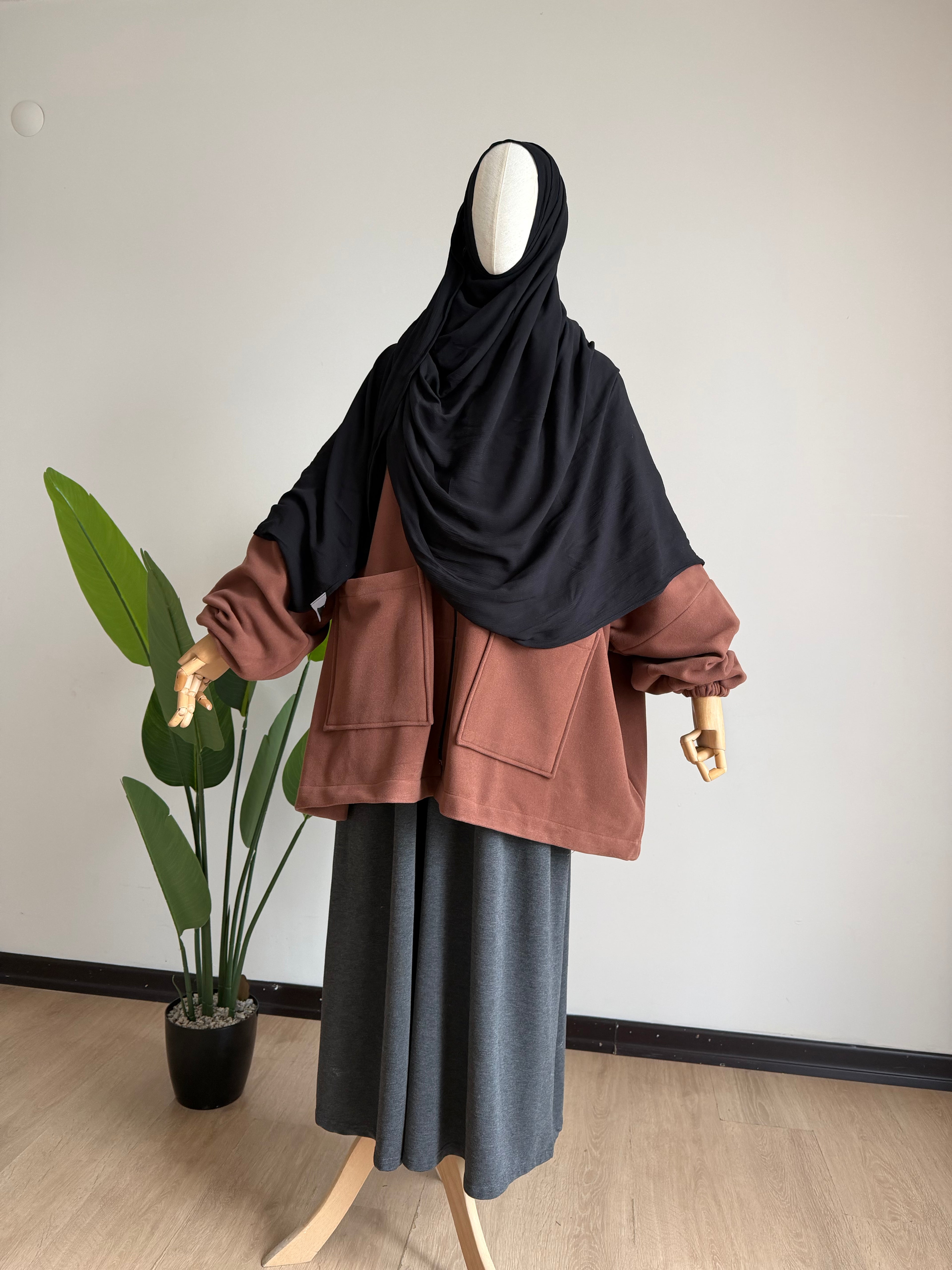 Kaşe ceket panço - kahve| fermuarlı