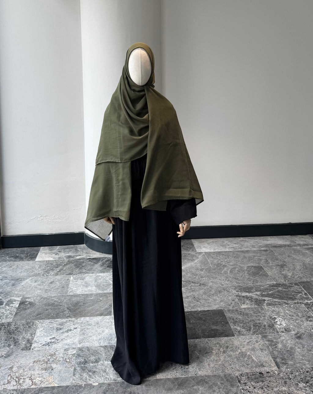 Saf pamuk şal - haki