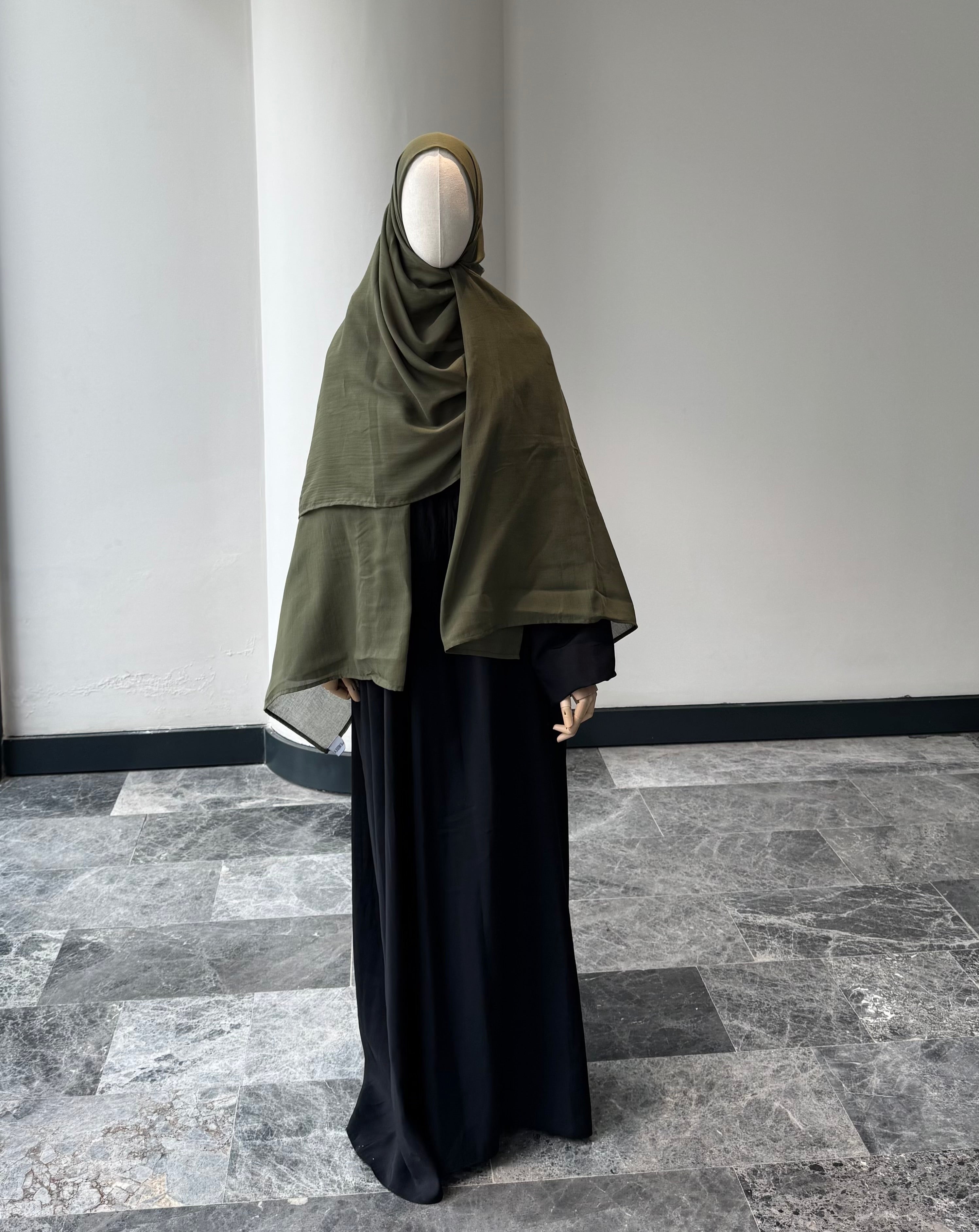 Saf pamuk şal - haki