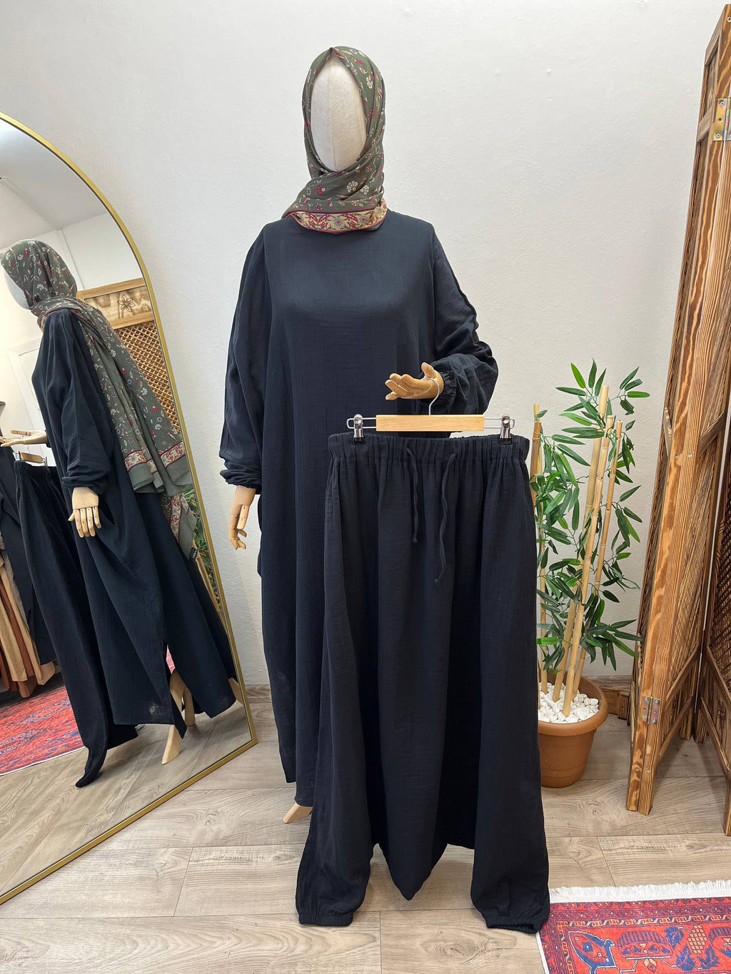 Müslin şalvarlı cilbab takımı - siyah