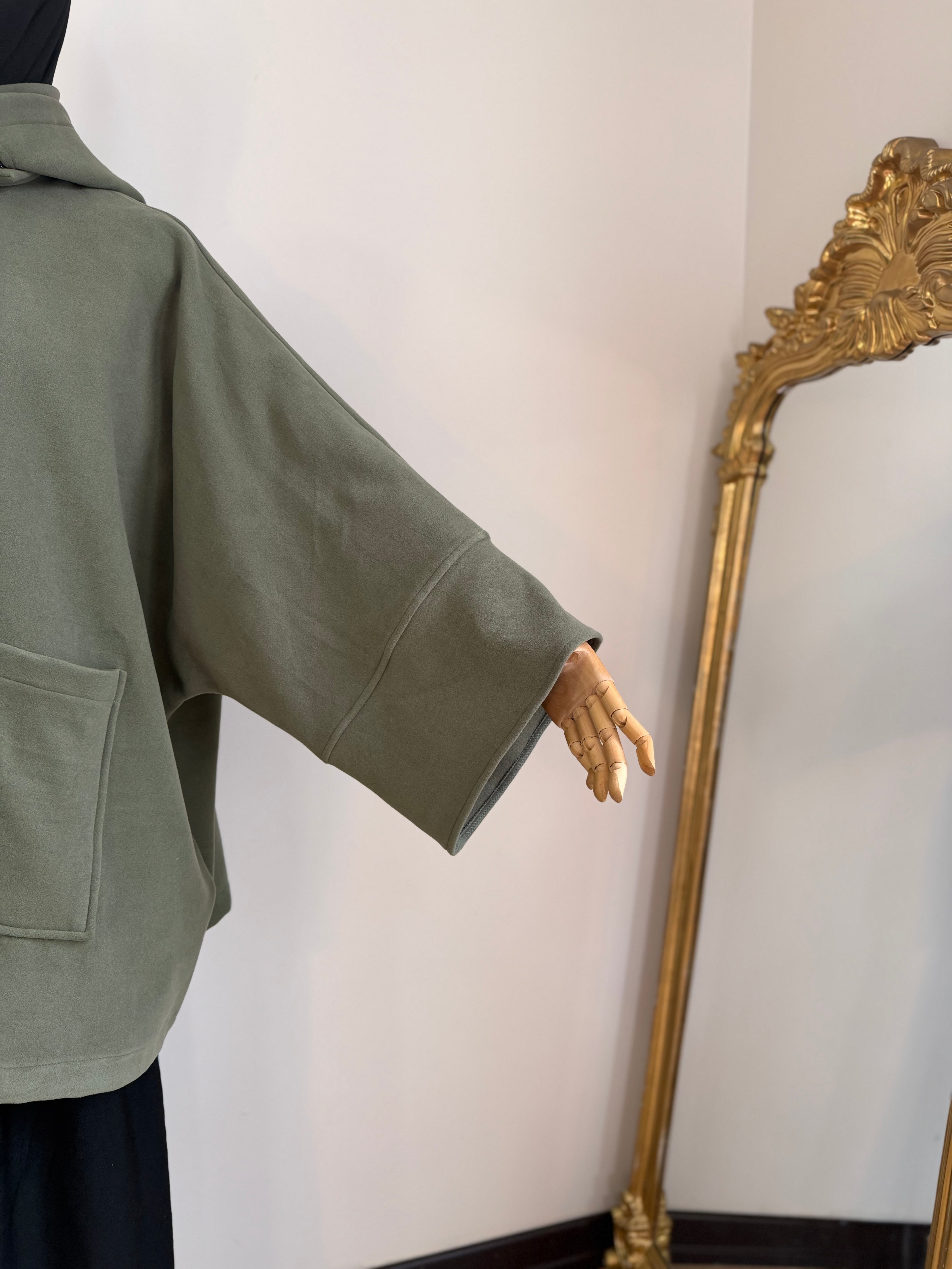 Kaşe ceket panço - Çağla  | çıtlı