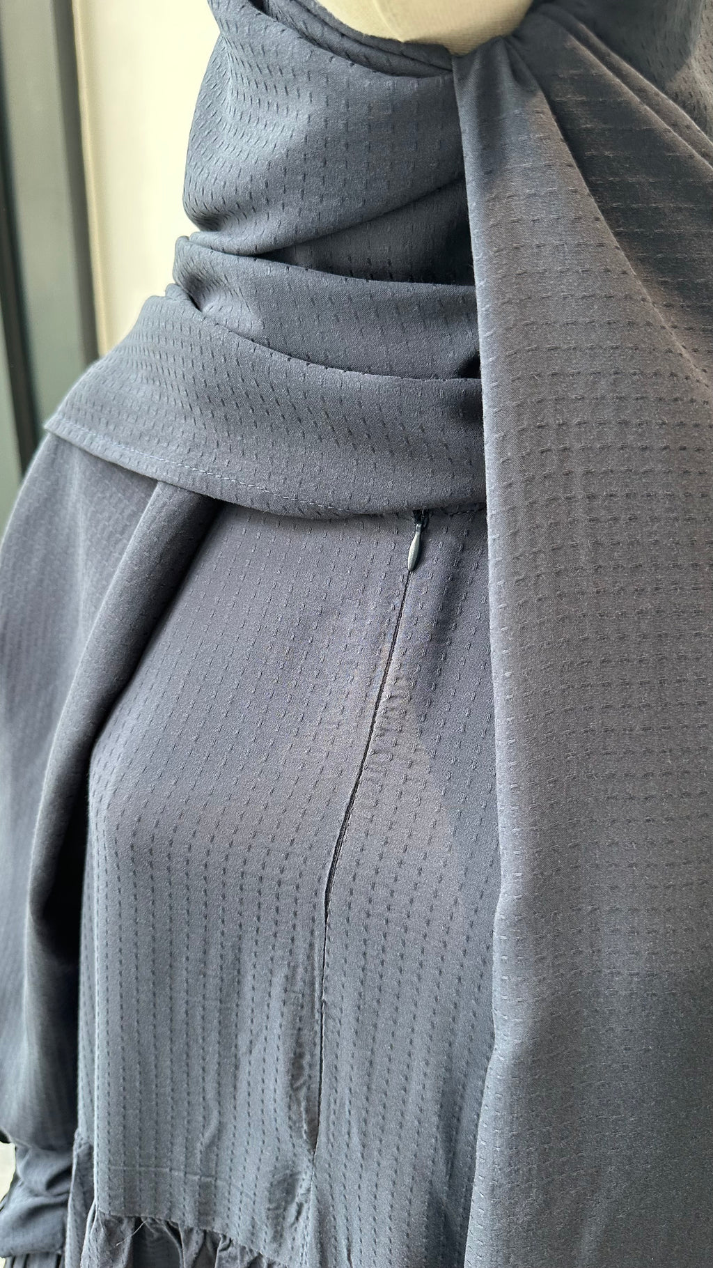 Soft Pamuk Jakar Kendinden Şallı ibadet Elbisesi - Lacivert