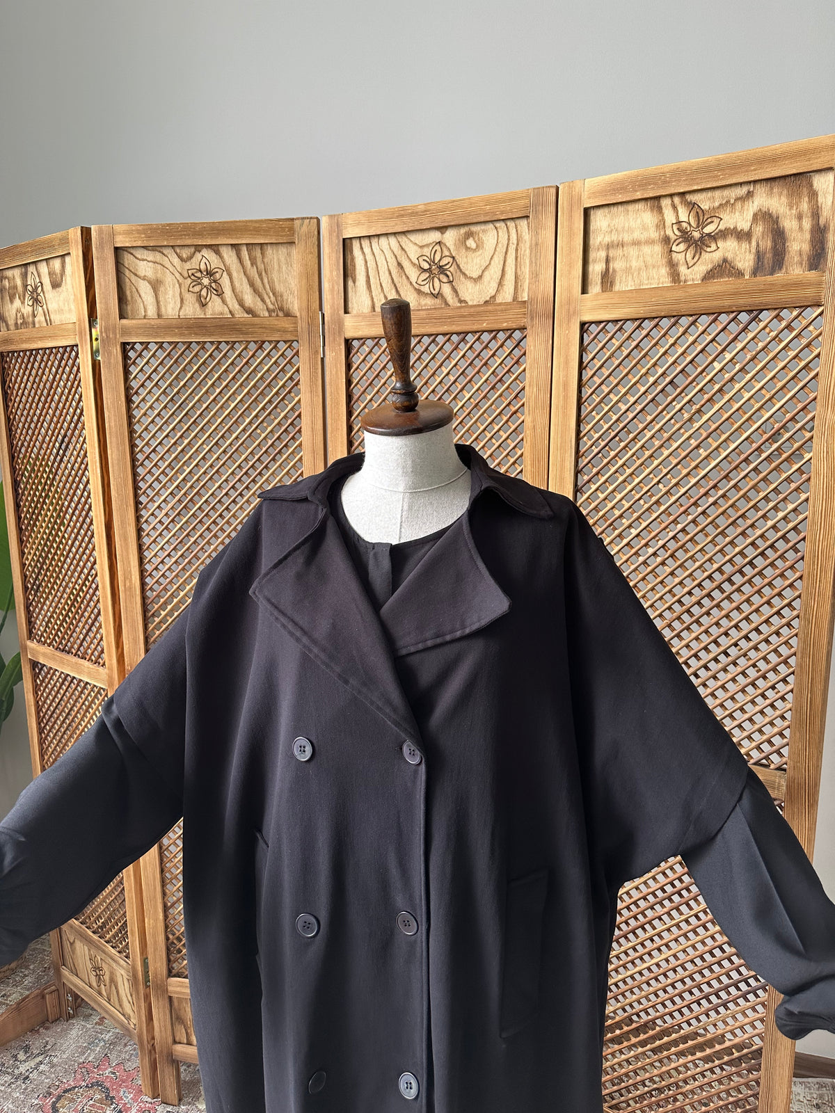 Pamuk Gabardin/Trench Panço-Siyah