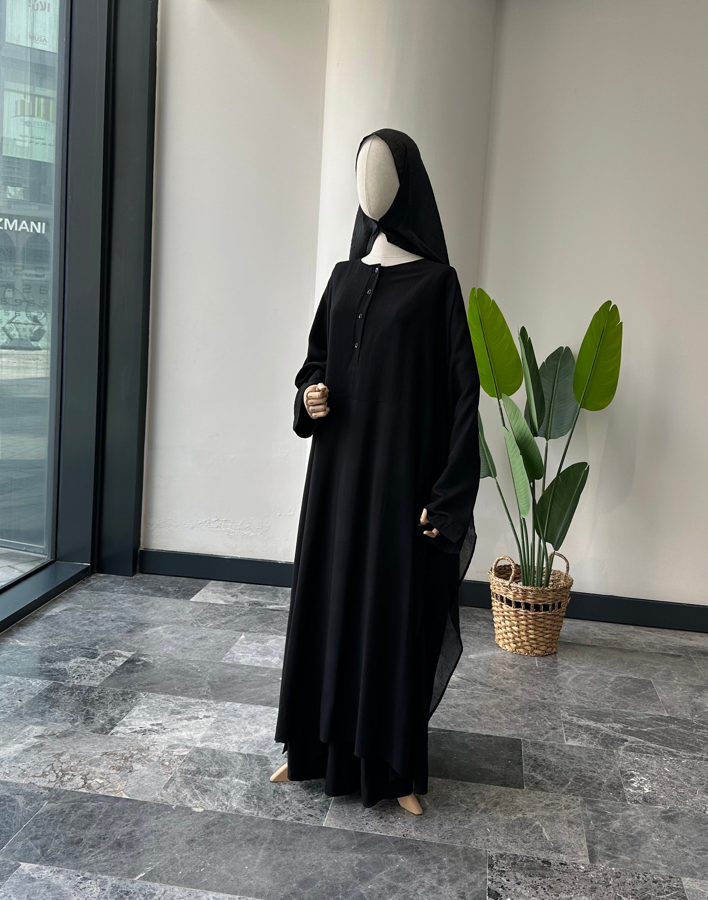 Hesna cilbab Takım/Düz Siyah-Abaya kol