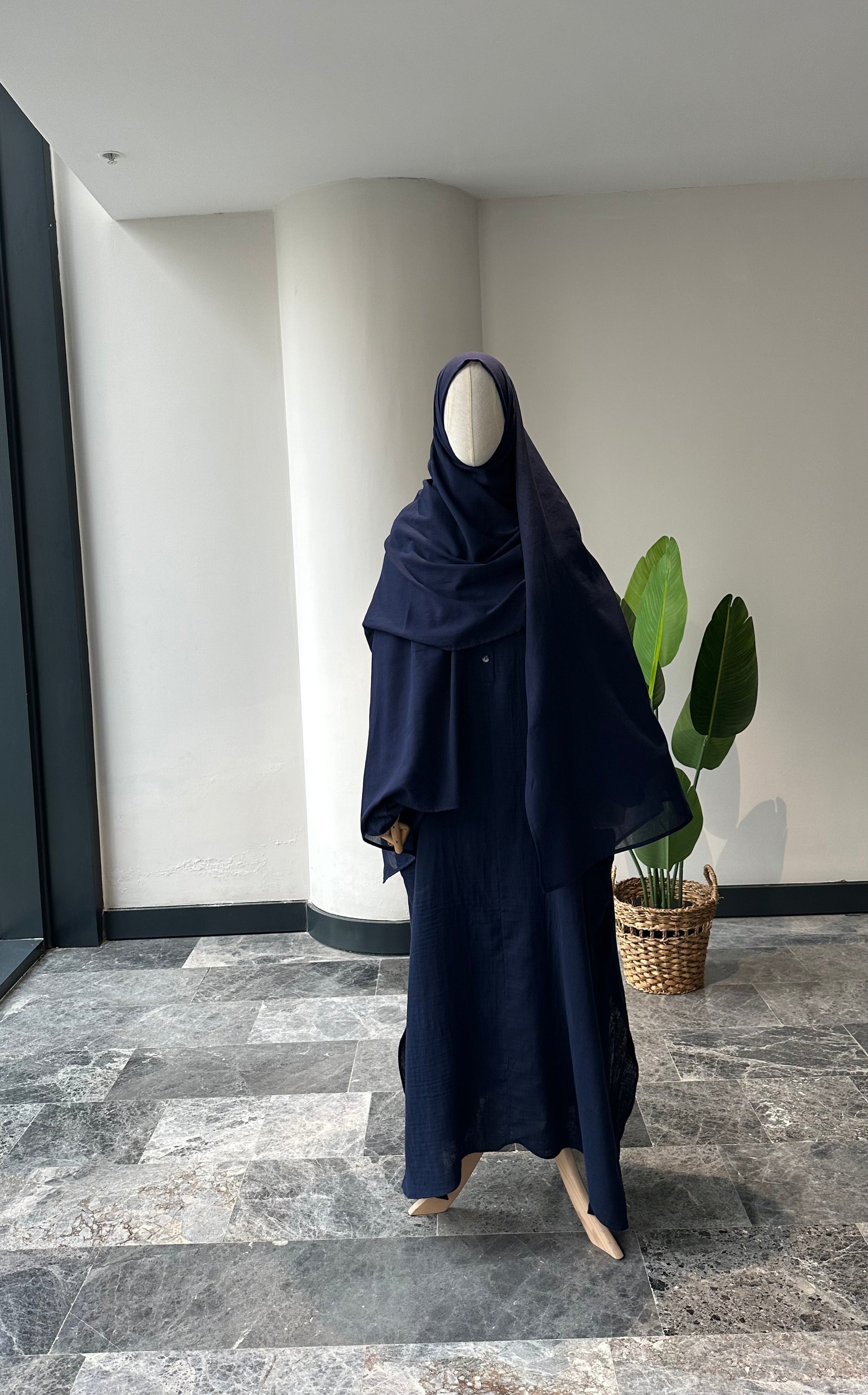 Mekka Müslin takım lacivert -şalvarlı | düğmeli