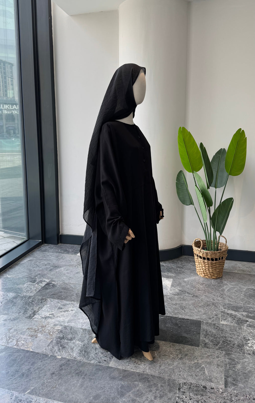 Hesna cilbab Takım/Düz Siyah-Abaya kol