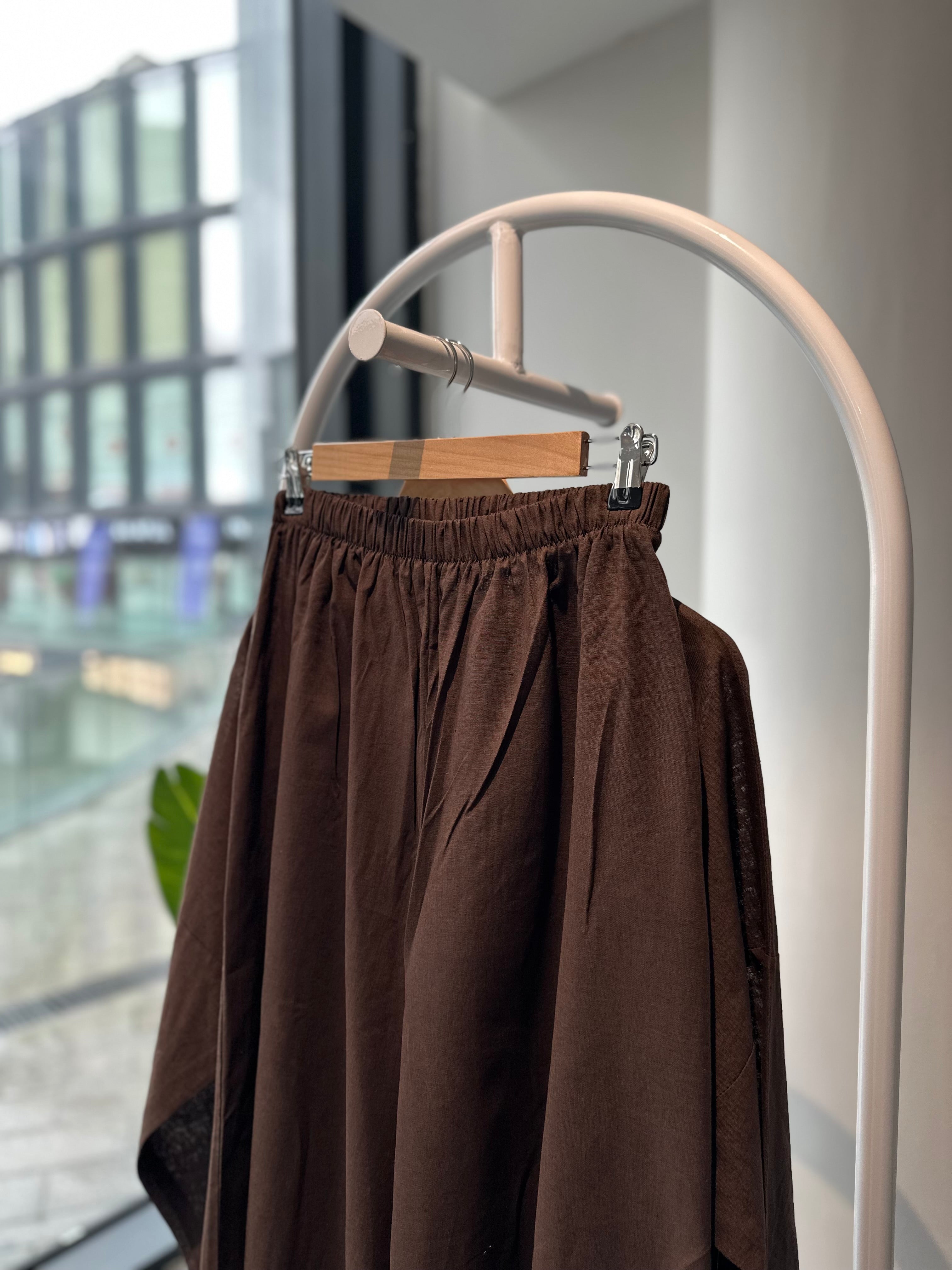 Sade keten bol pantolon -kahve