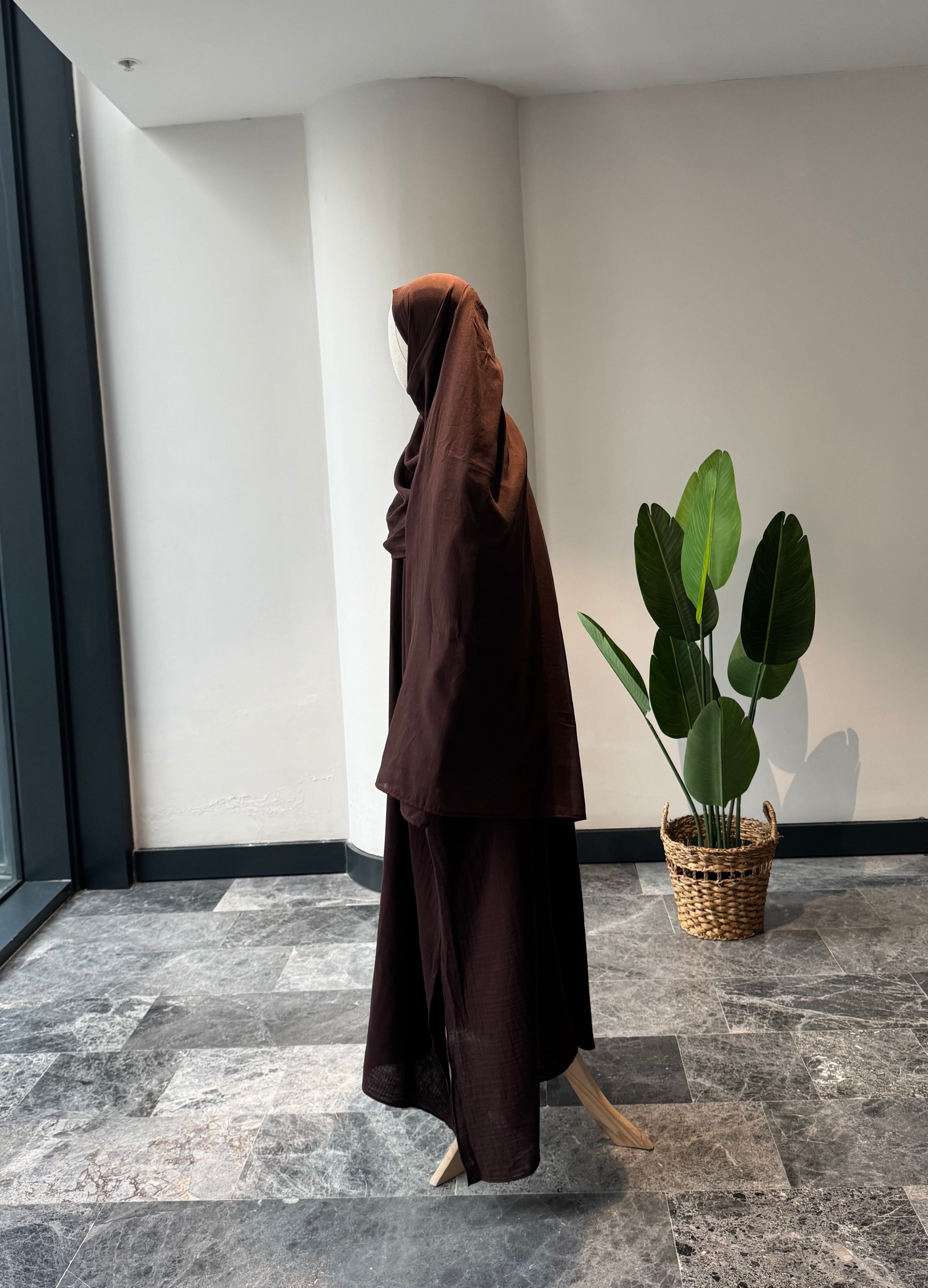 Mekka müslin takım kahve - etekli | fermuarlı