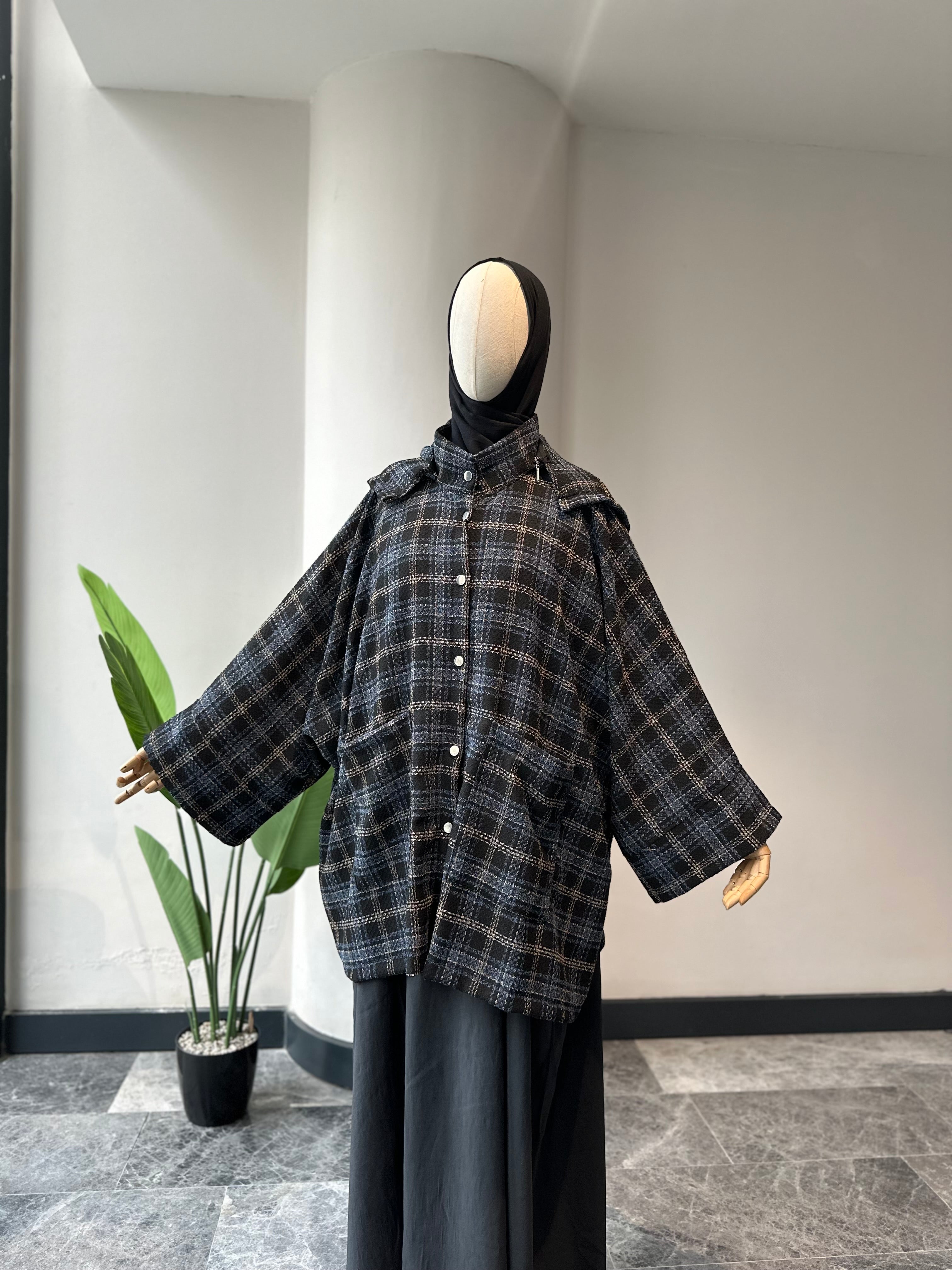 Lacivert ekose ceket panço - çıtlı