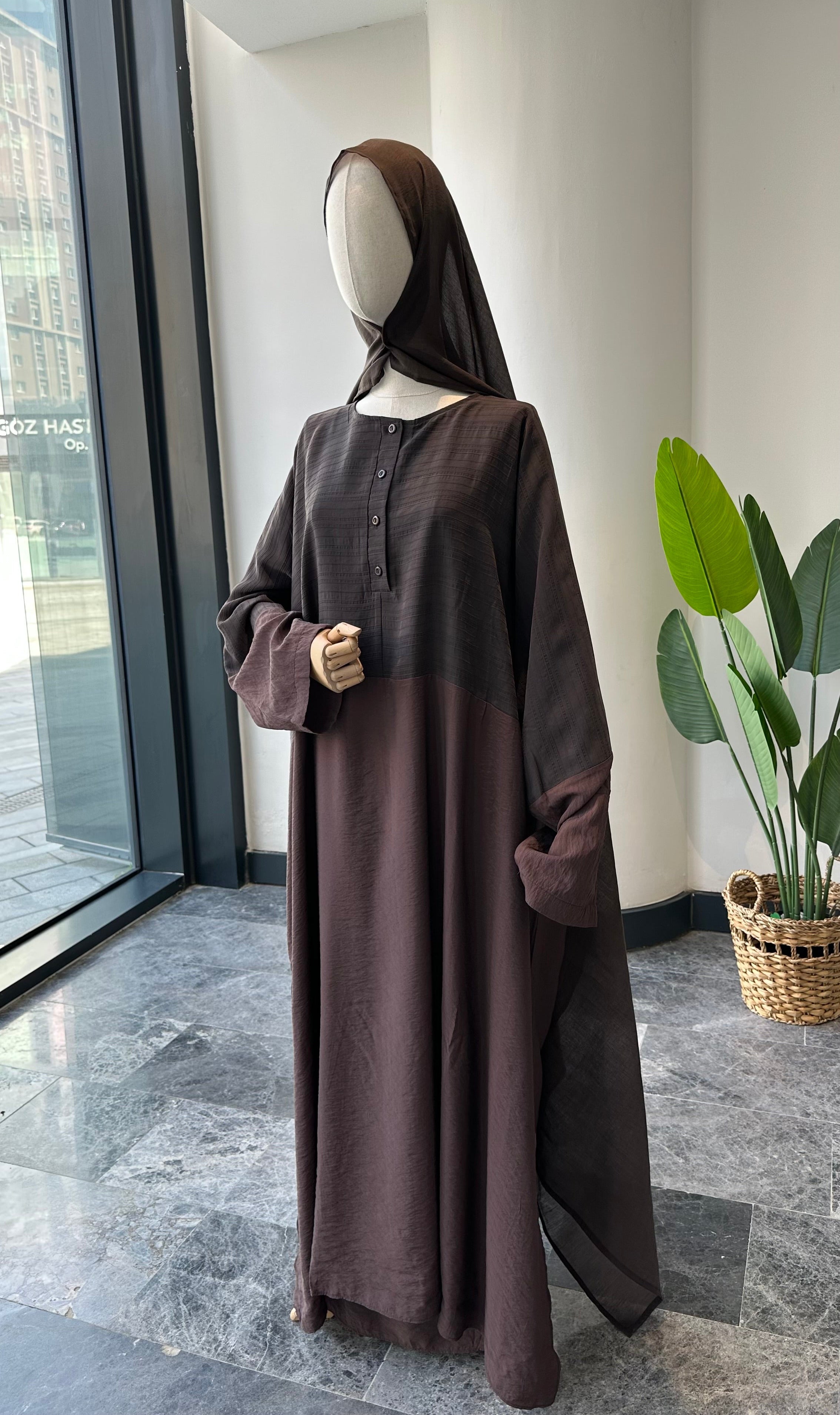 Hesna cilbab takım/kahve desenli-abaya kol