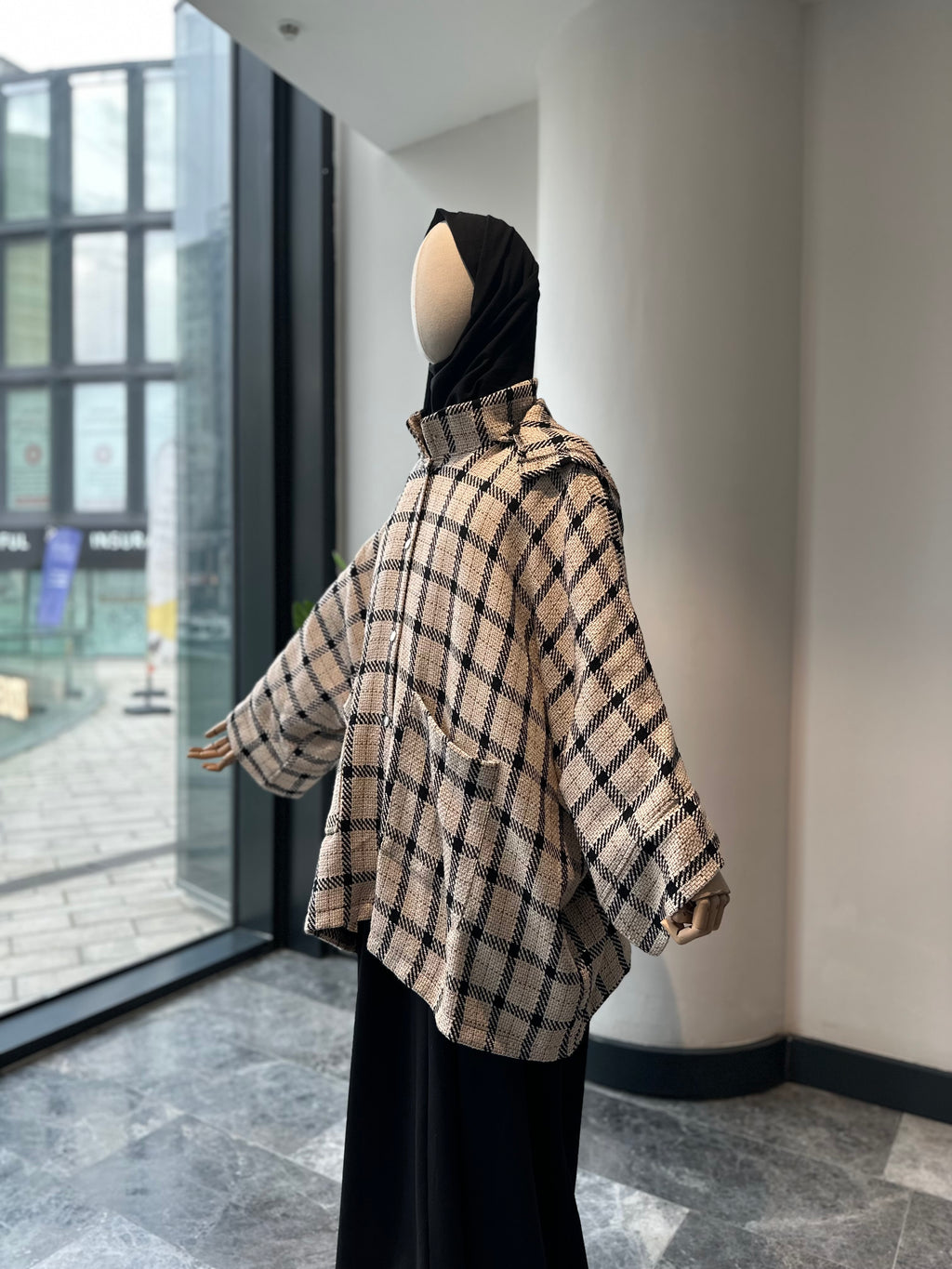 Bej ekose ceket panço - çıtlı