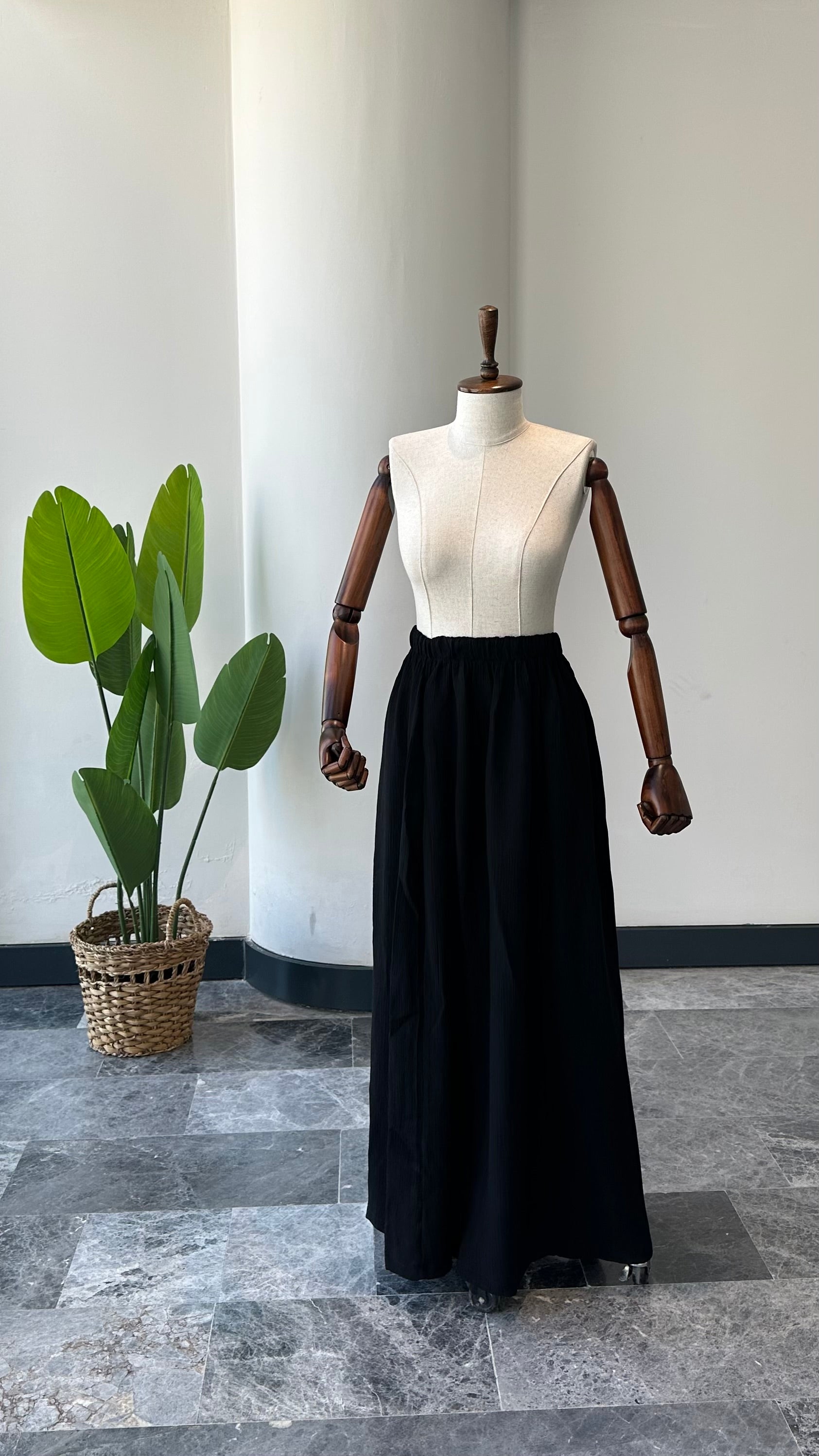 Bambu Bürümcük/Parçalı Etek-Siyah