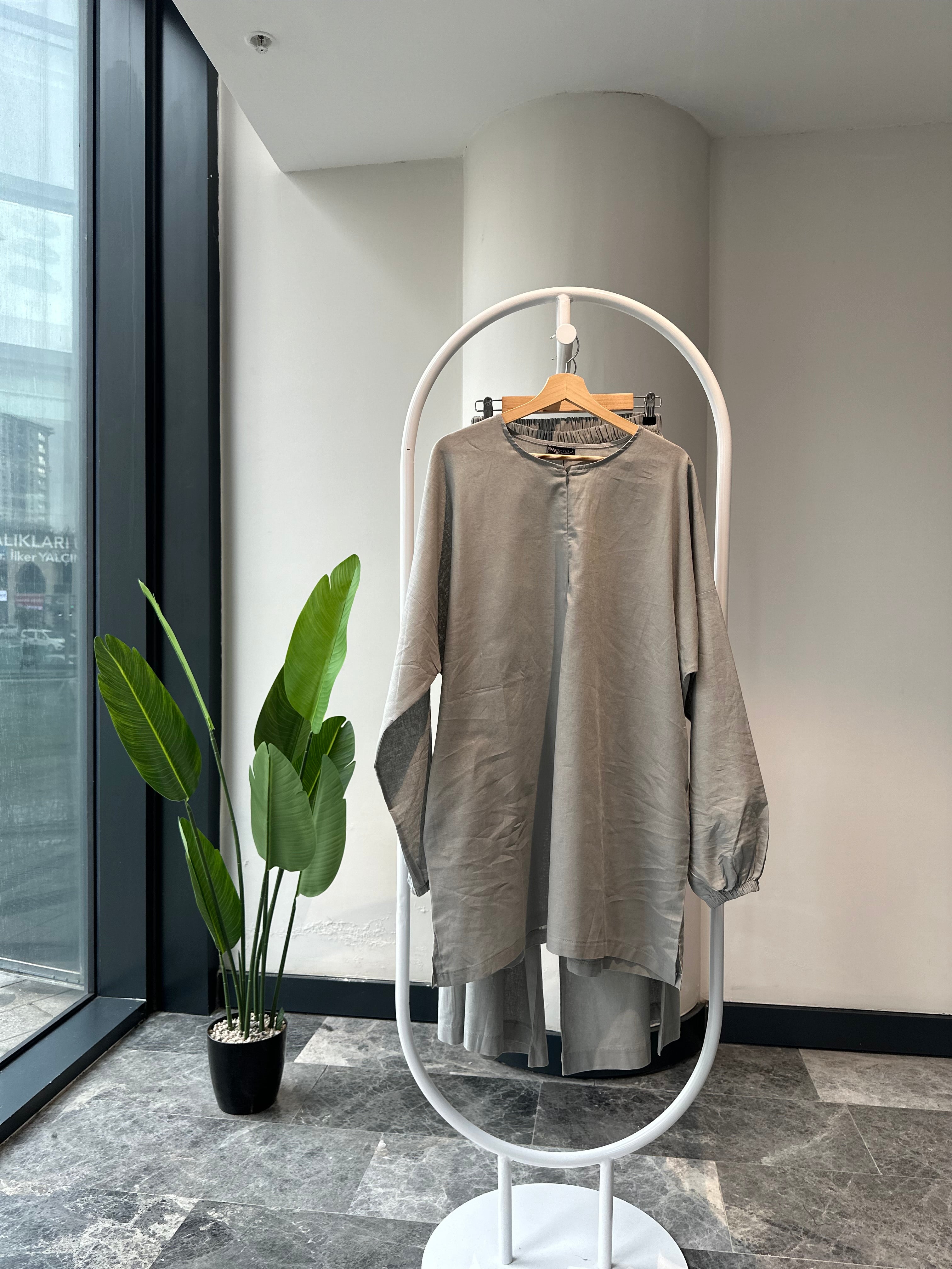 sade keten tunik - gri