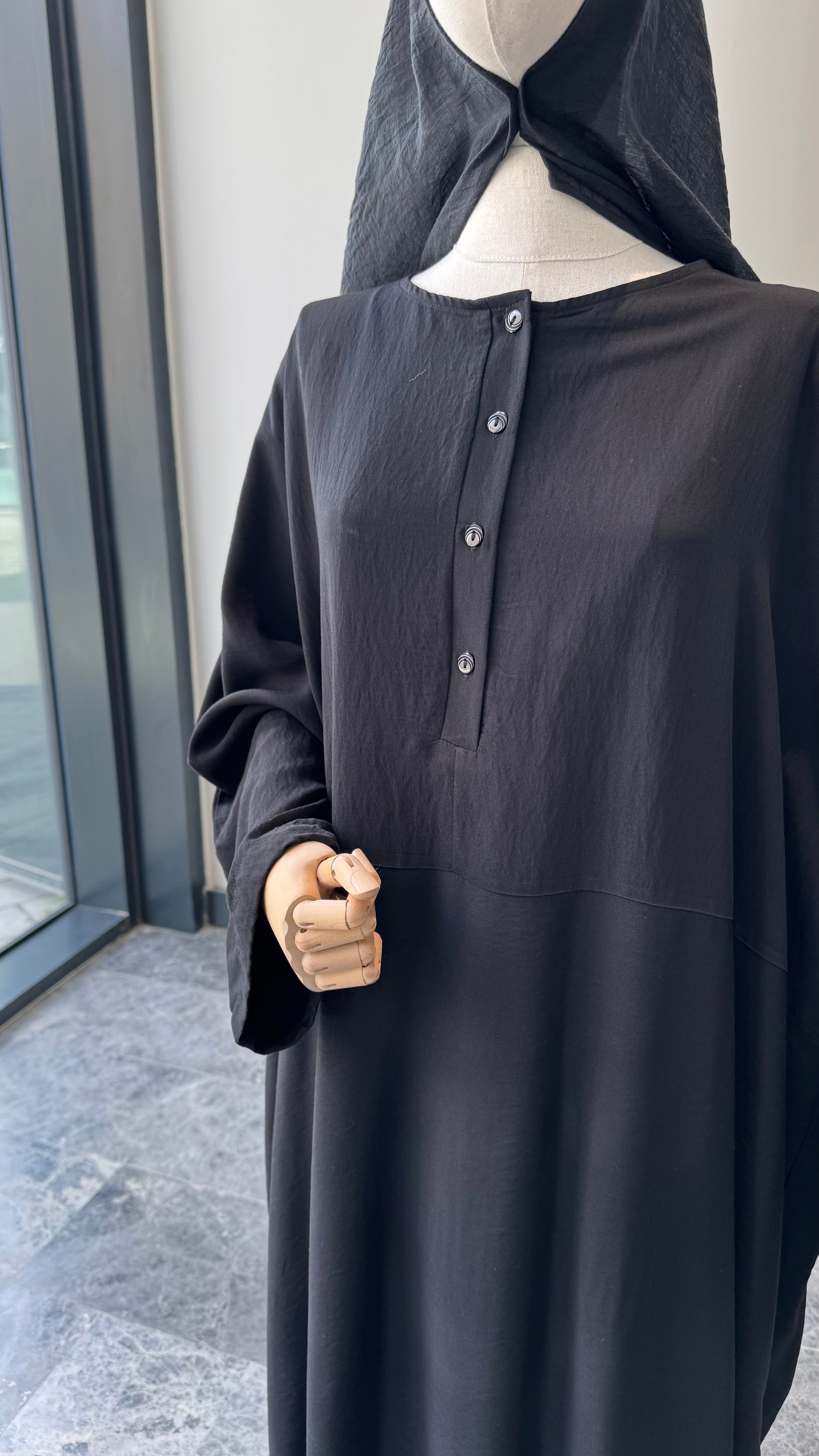 Hesna cilbab Takım/Düz Siyah-Abaya kol