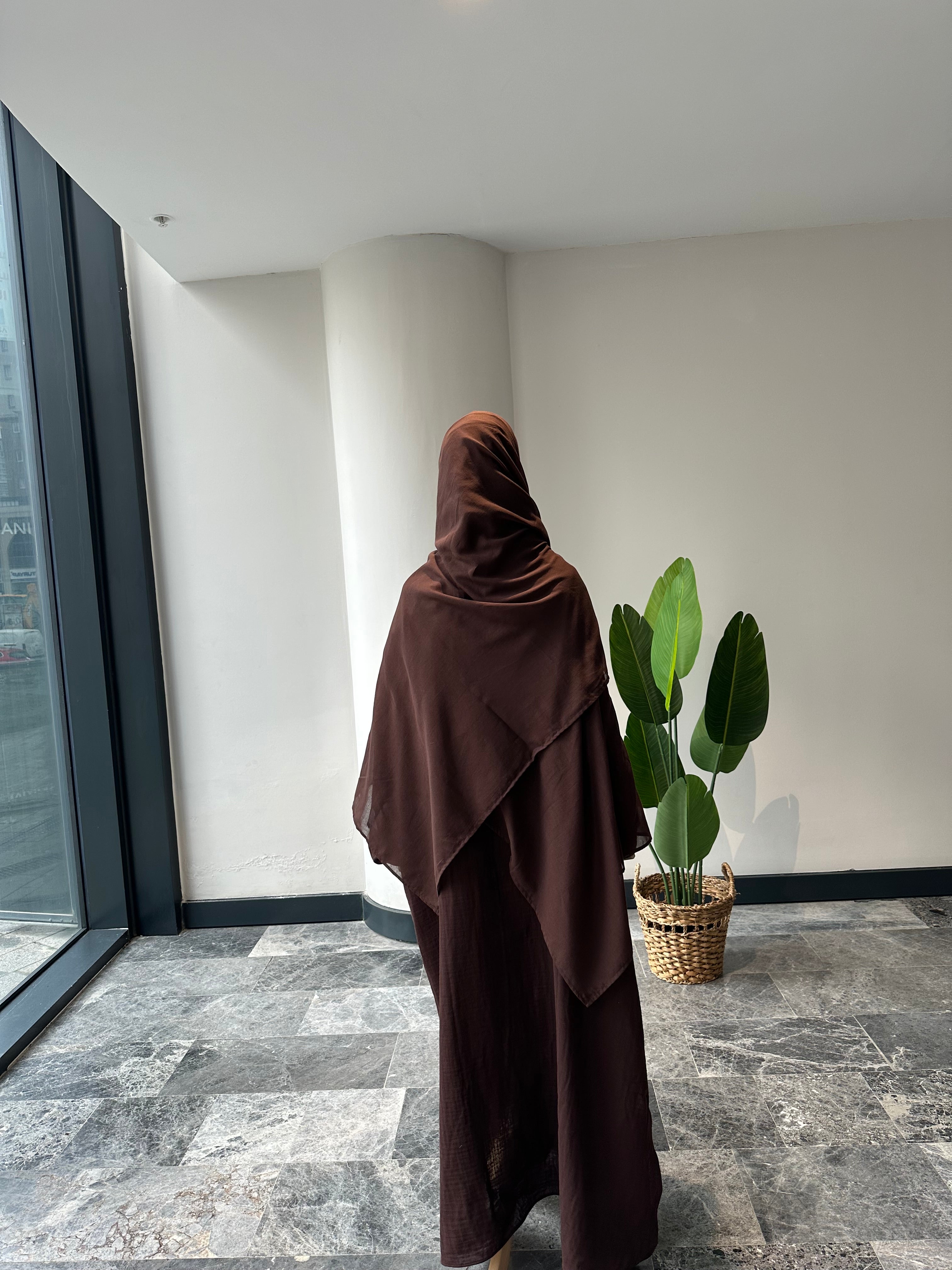 Mekka Müslin takım kahve -şalvarlı | düğmeli