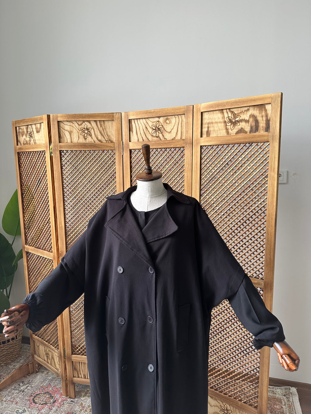 Pamuk Gabardin/Trench Panço-Siyah