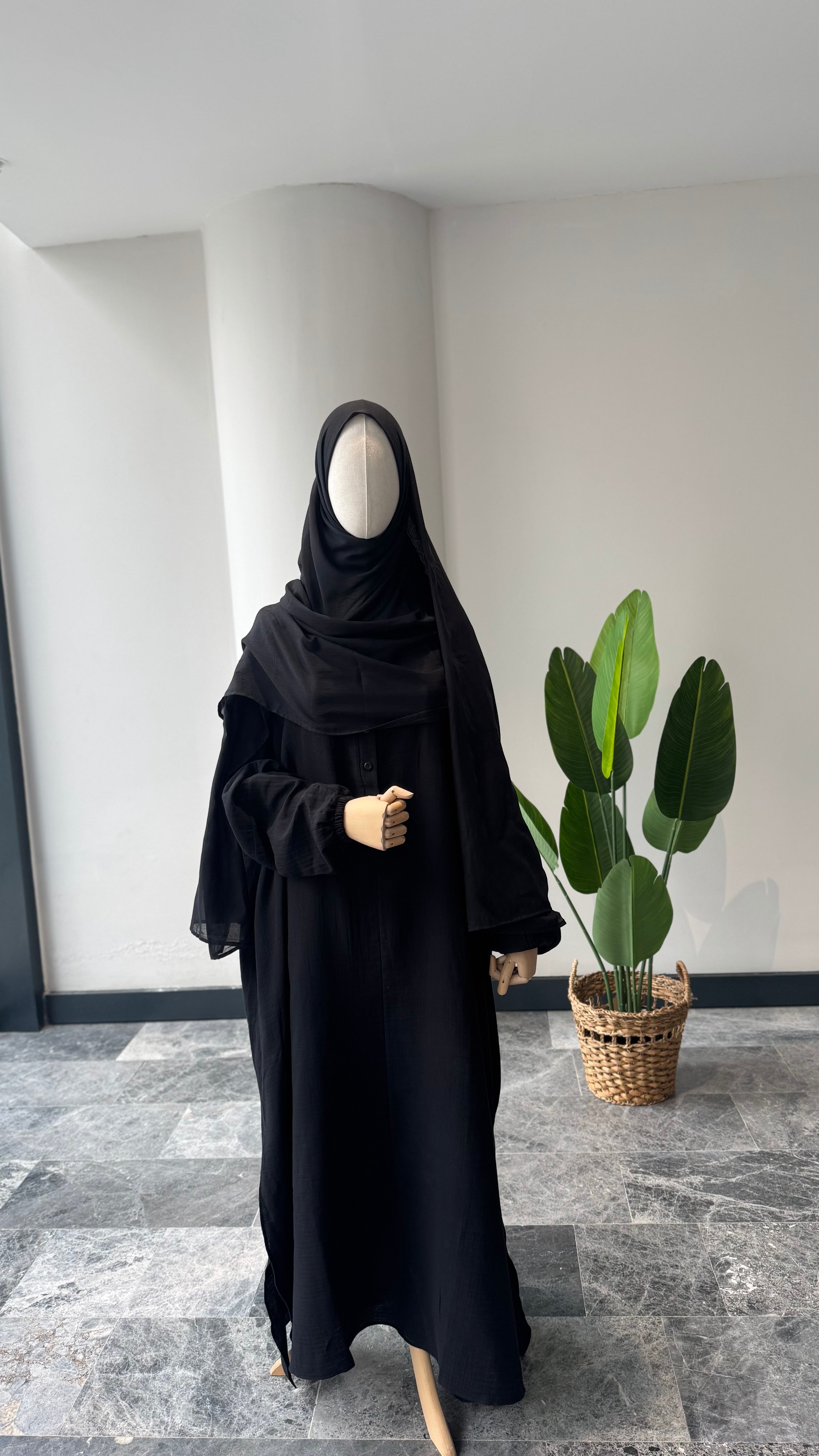 Mekka Müslin takım siyah -etekli|düğmeli