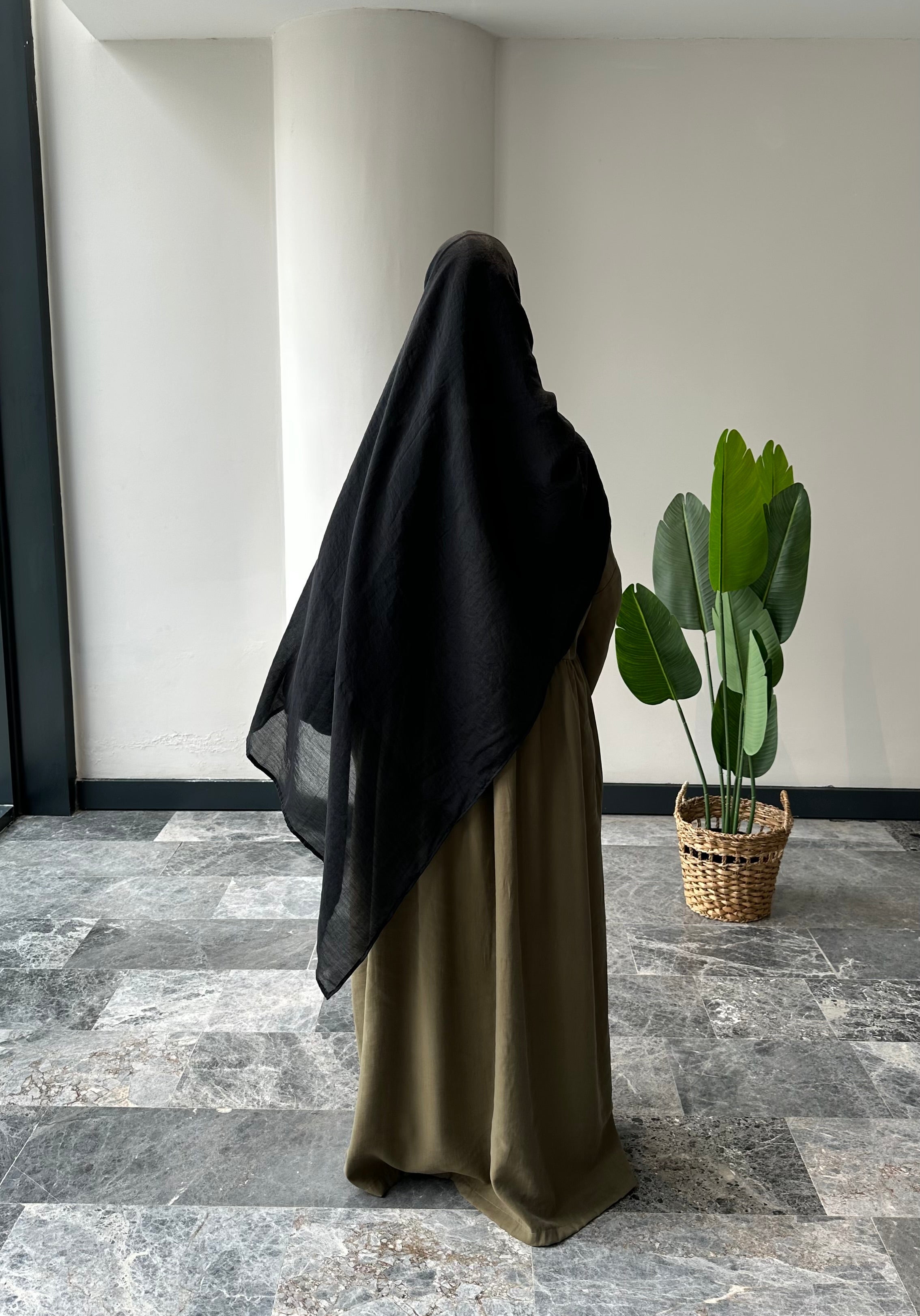 Tensel Kumaş/Robalı Haki Ferace - Lastik kol