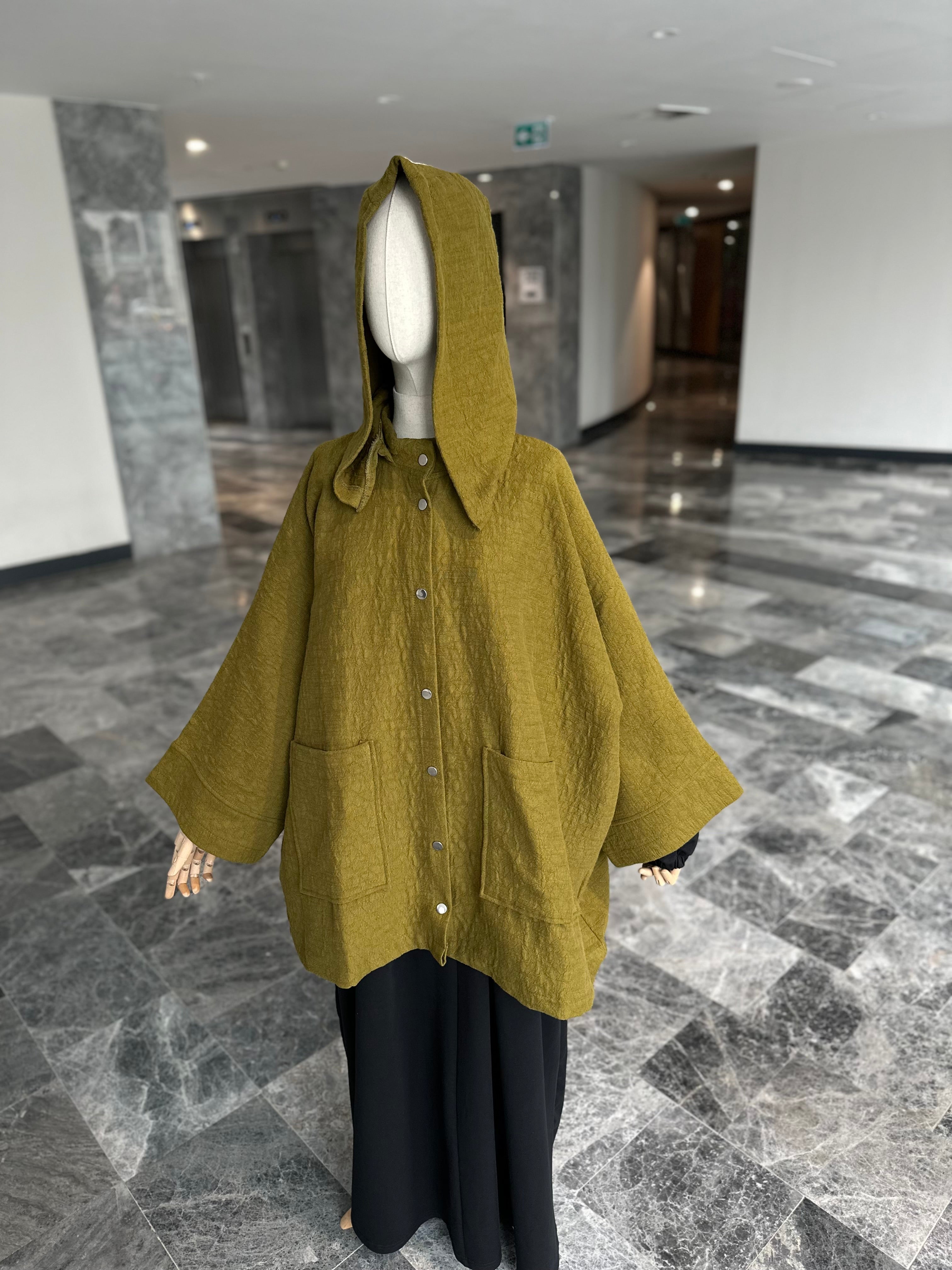 Jakar ceket panço- yağ yeşil çıtlı