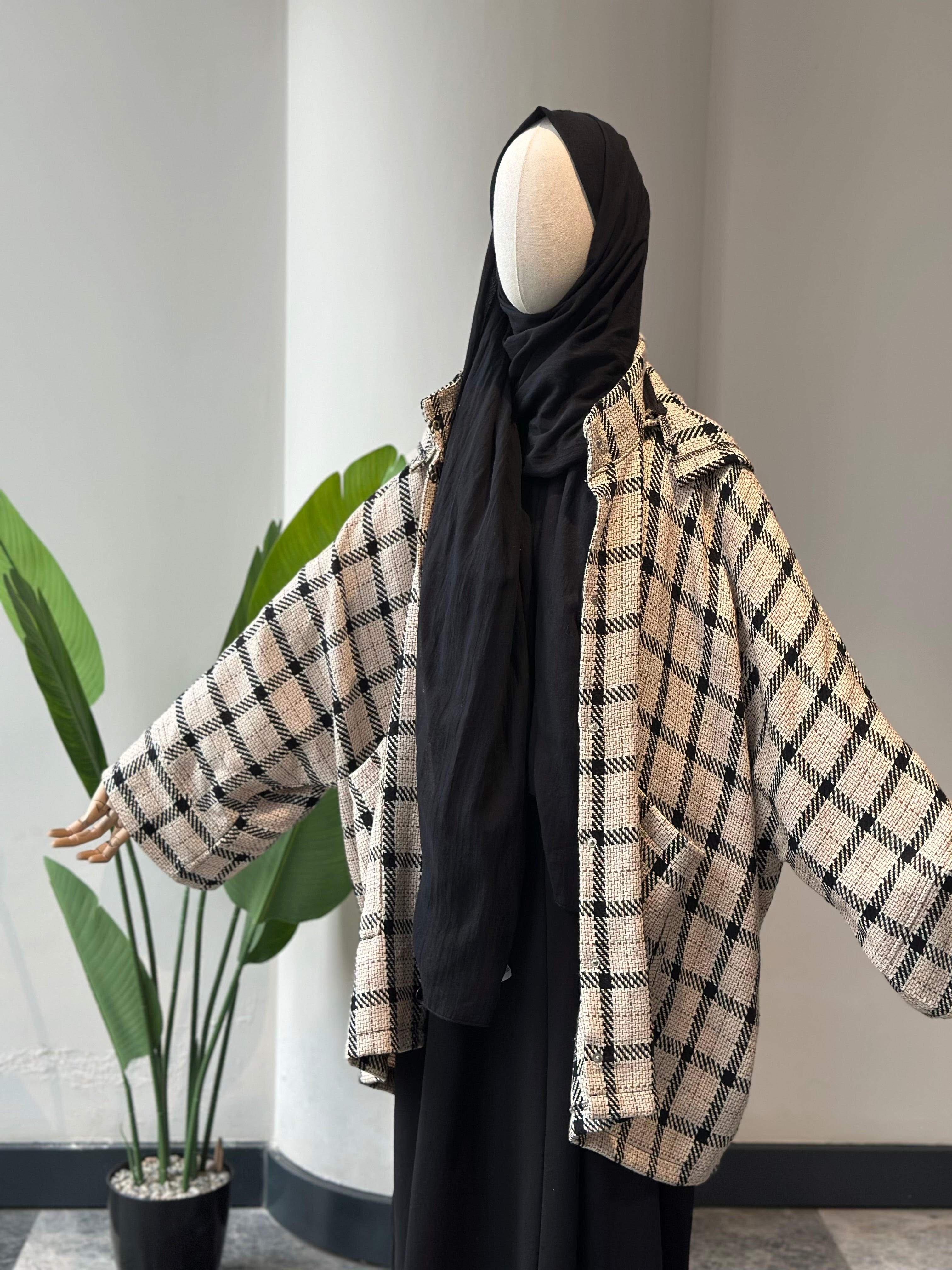 Bej ekose ceket panço - çıtlı