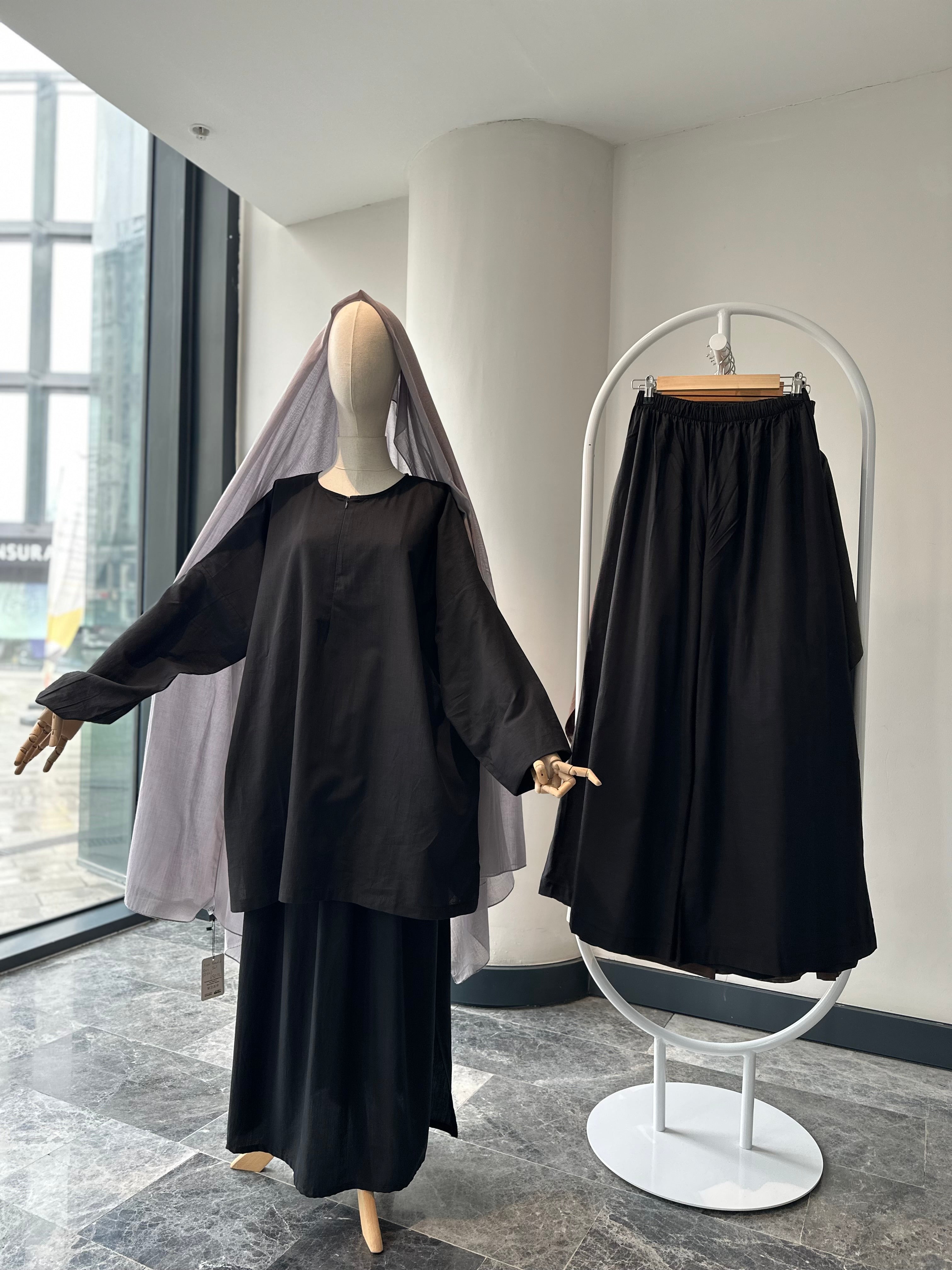 sade keten tunik -siyah