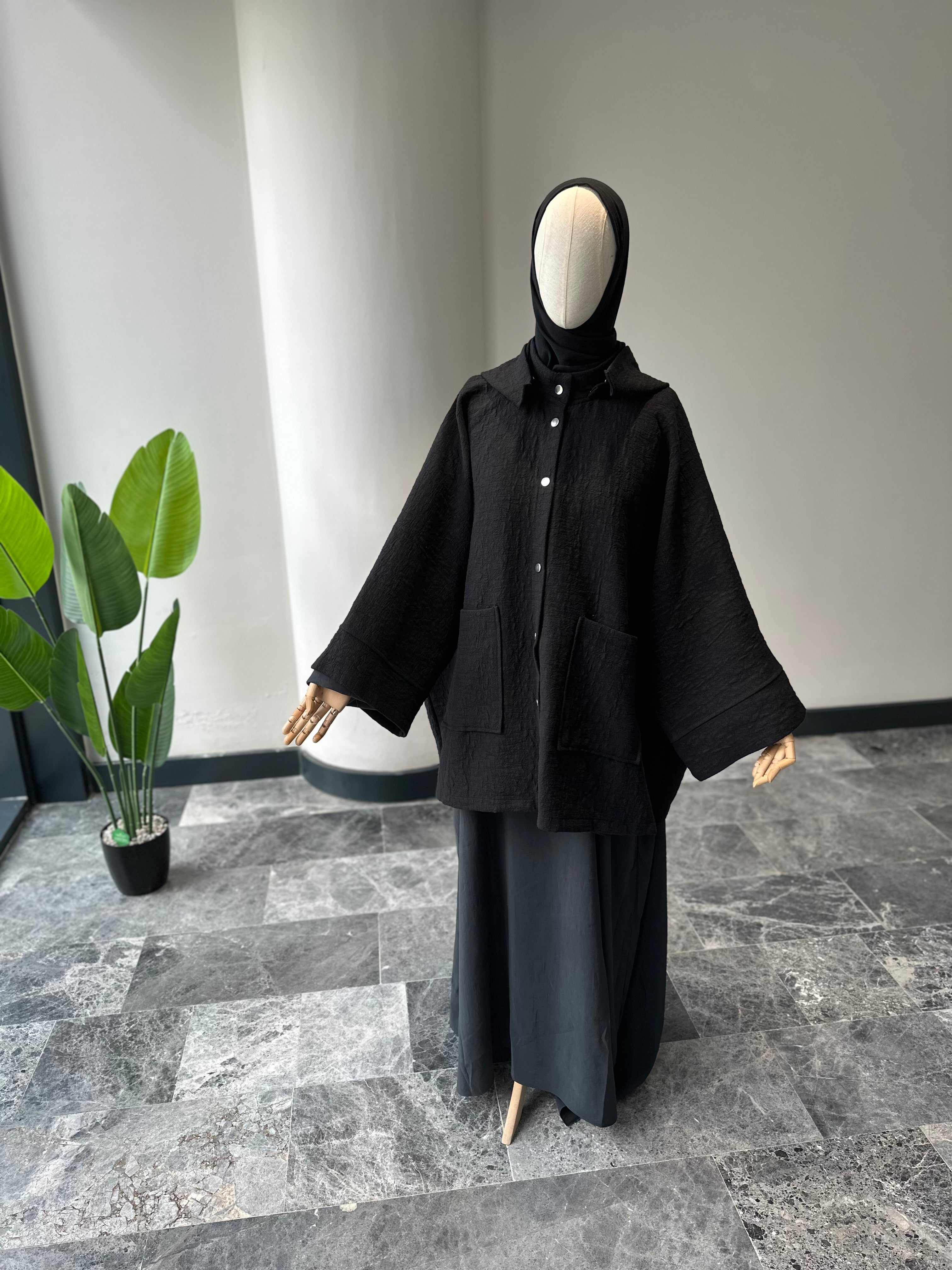 Jakar ceket panço- siyah çıtlı