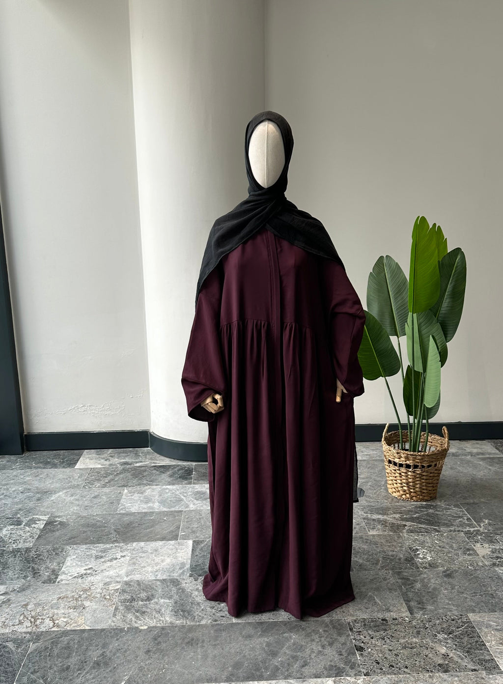 Tensel Kumaş/Robalı Mürdüm Ferace - Abaya kol
