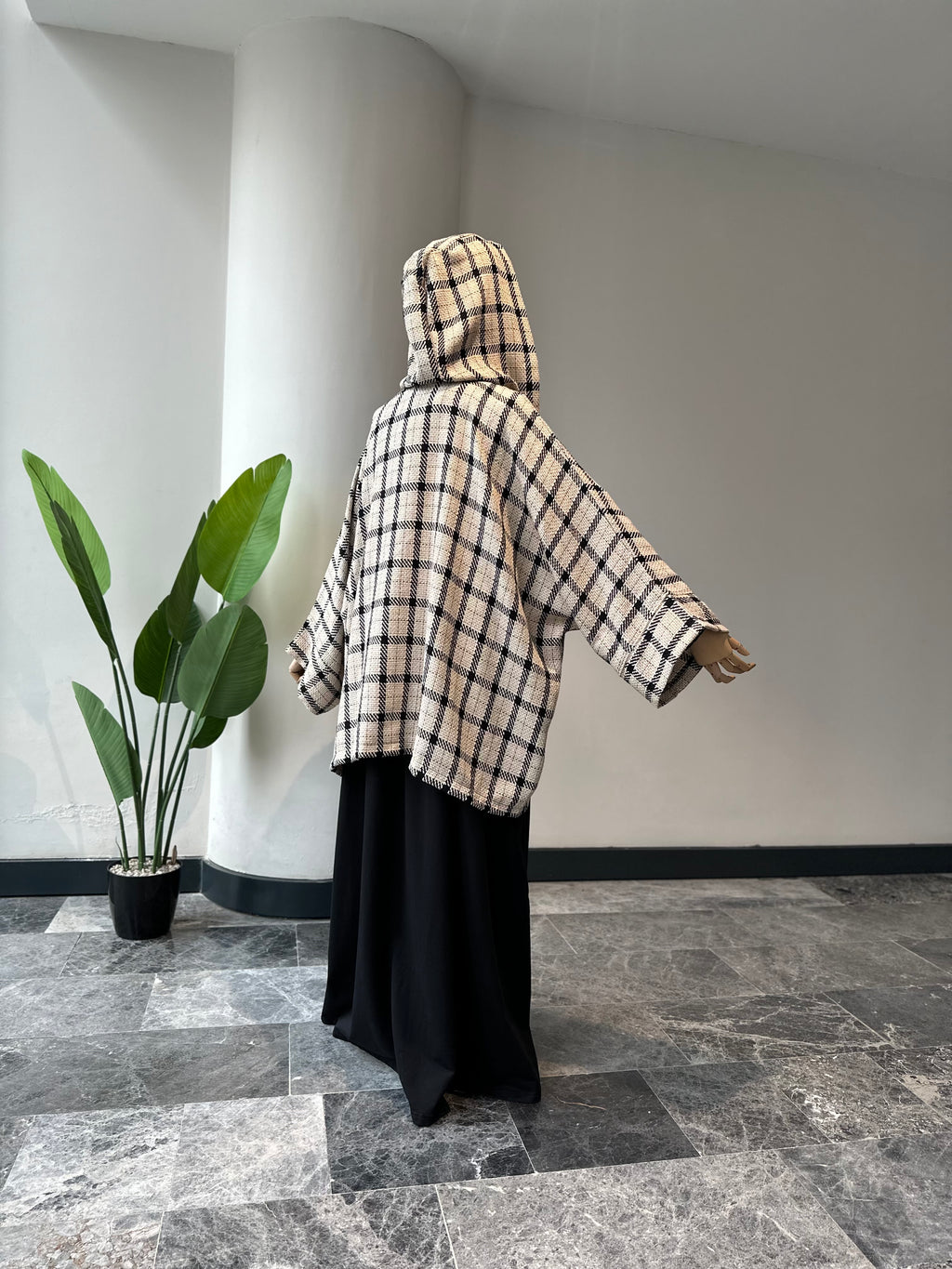 Bej ekose ceket panço - çıtlı