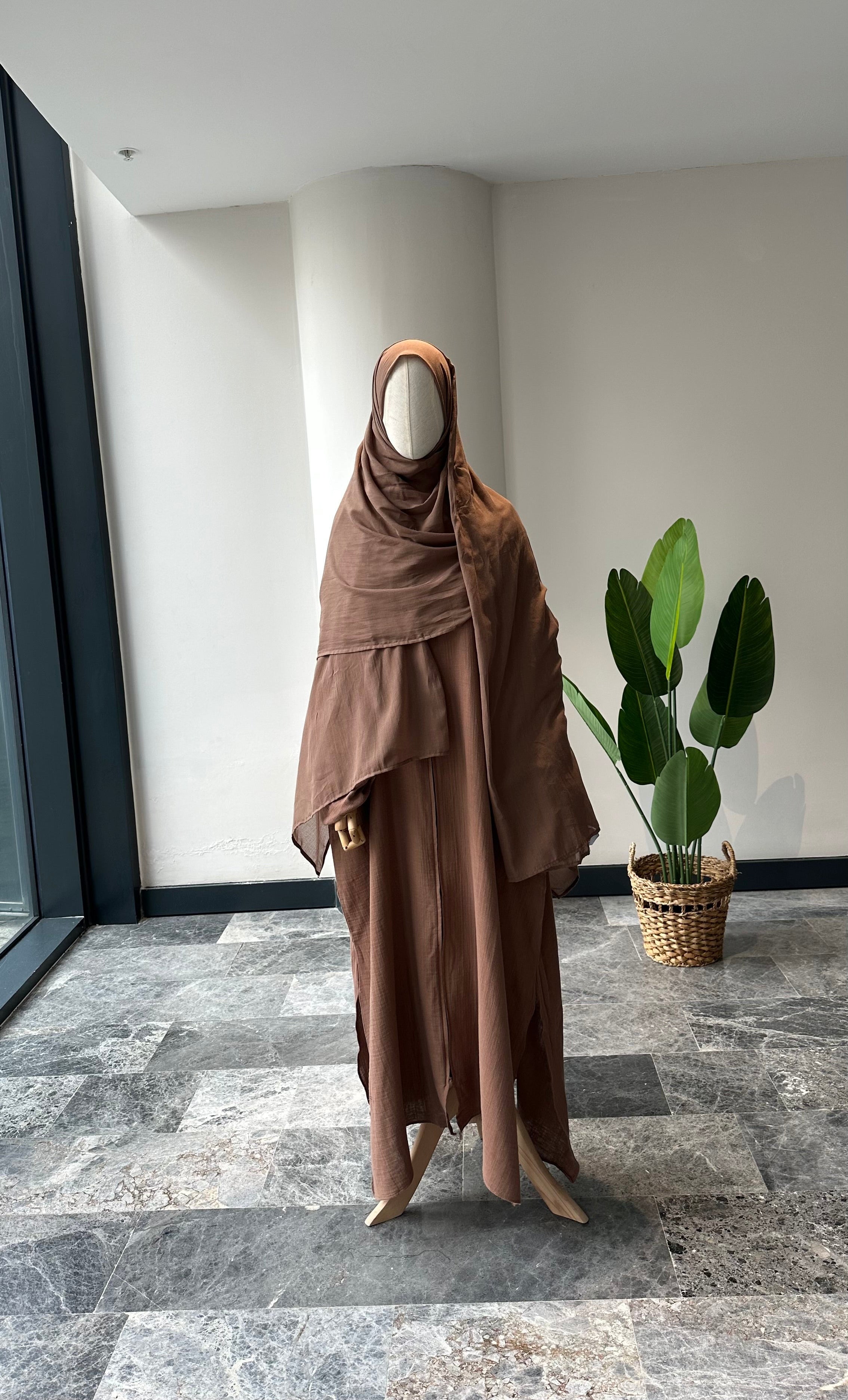 Mekka müslin takım latte - etekli | fermuarlı