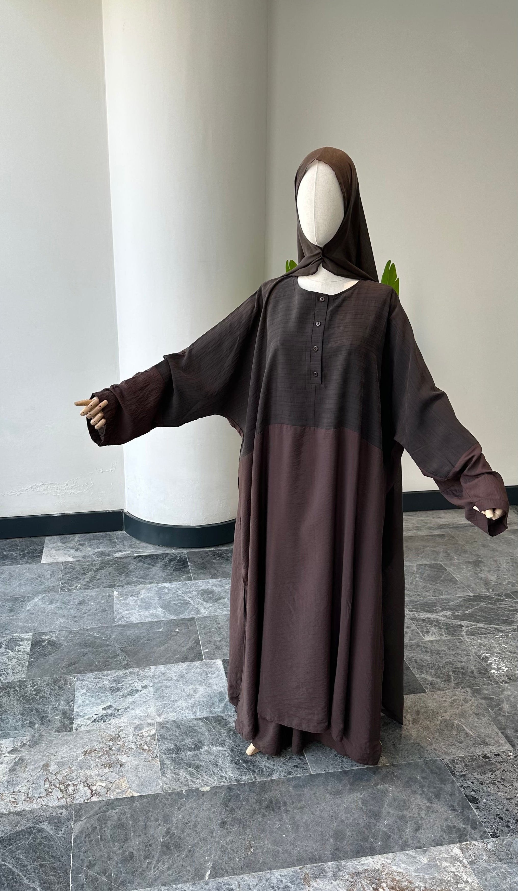 Hesna cilbab takım/kahve desenli-abaya kol