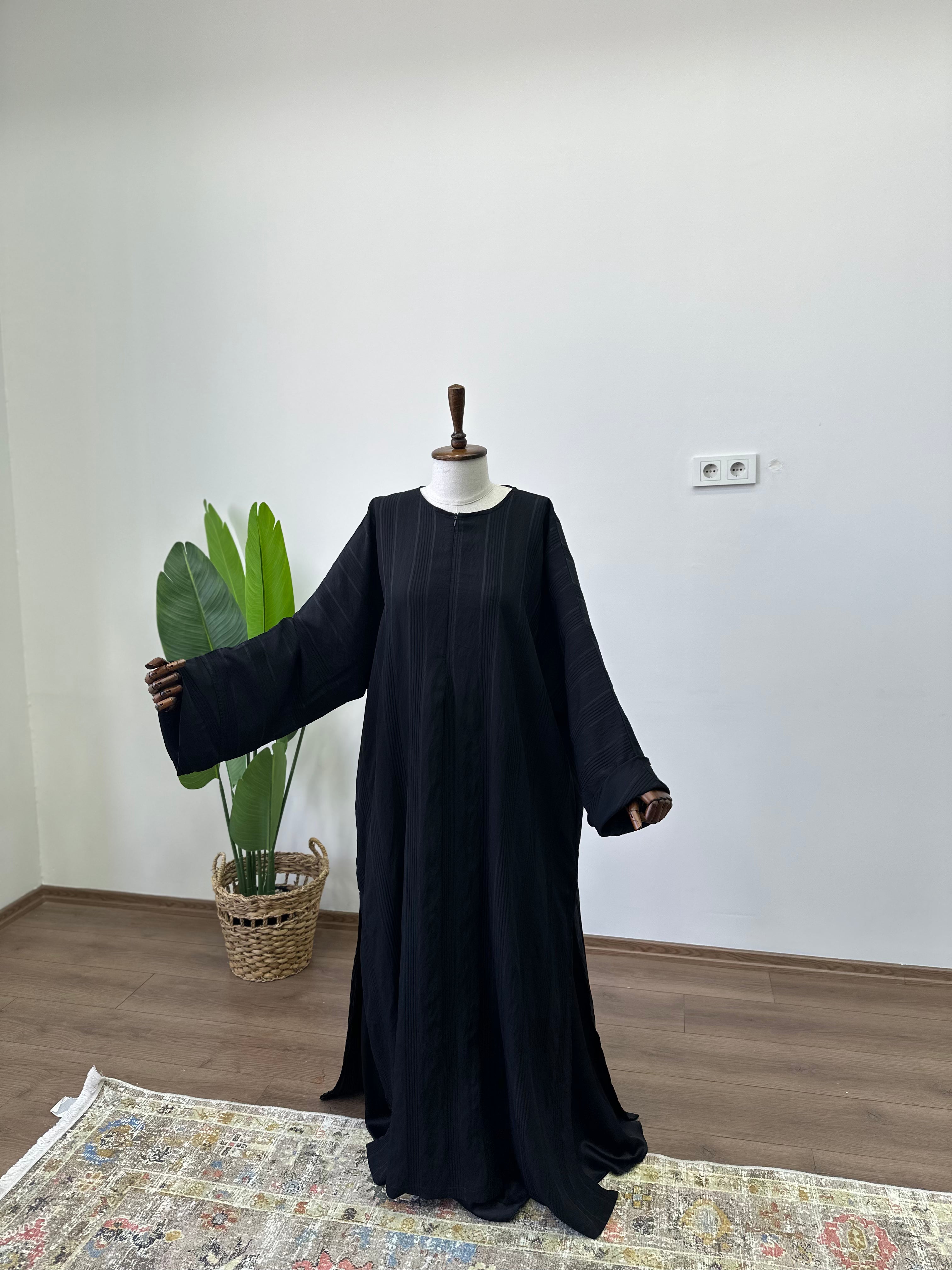 Lal Abaya / Siyah - Tensel Kupra /Etekli Şallı Takım