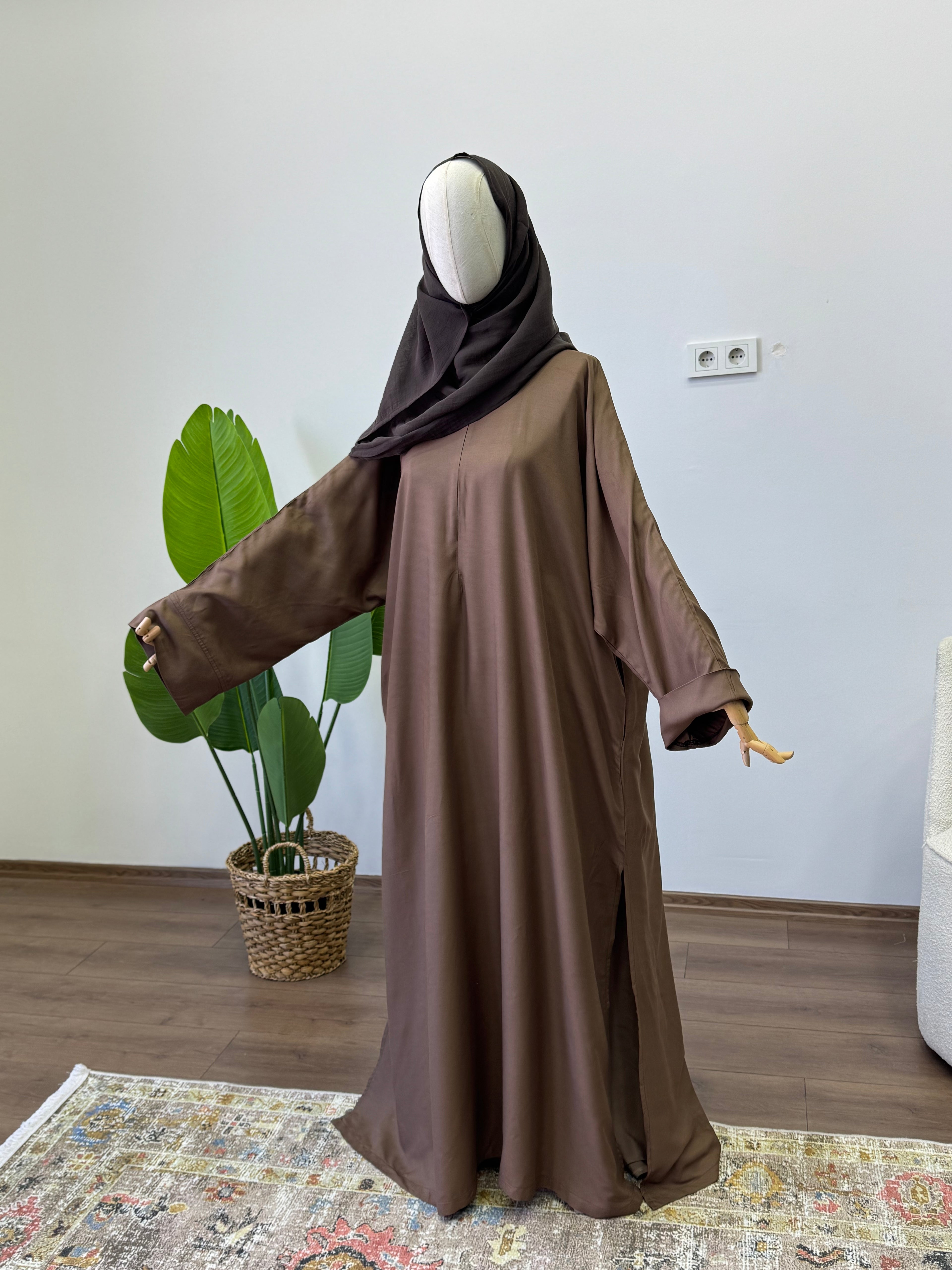 Lal Abaya / Toprak - Pamuk Gabardin Etekli Takım
