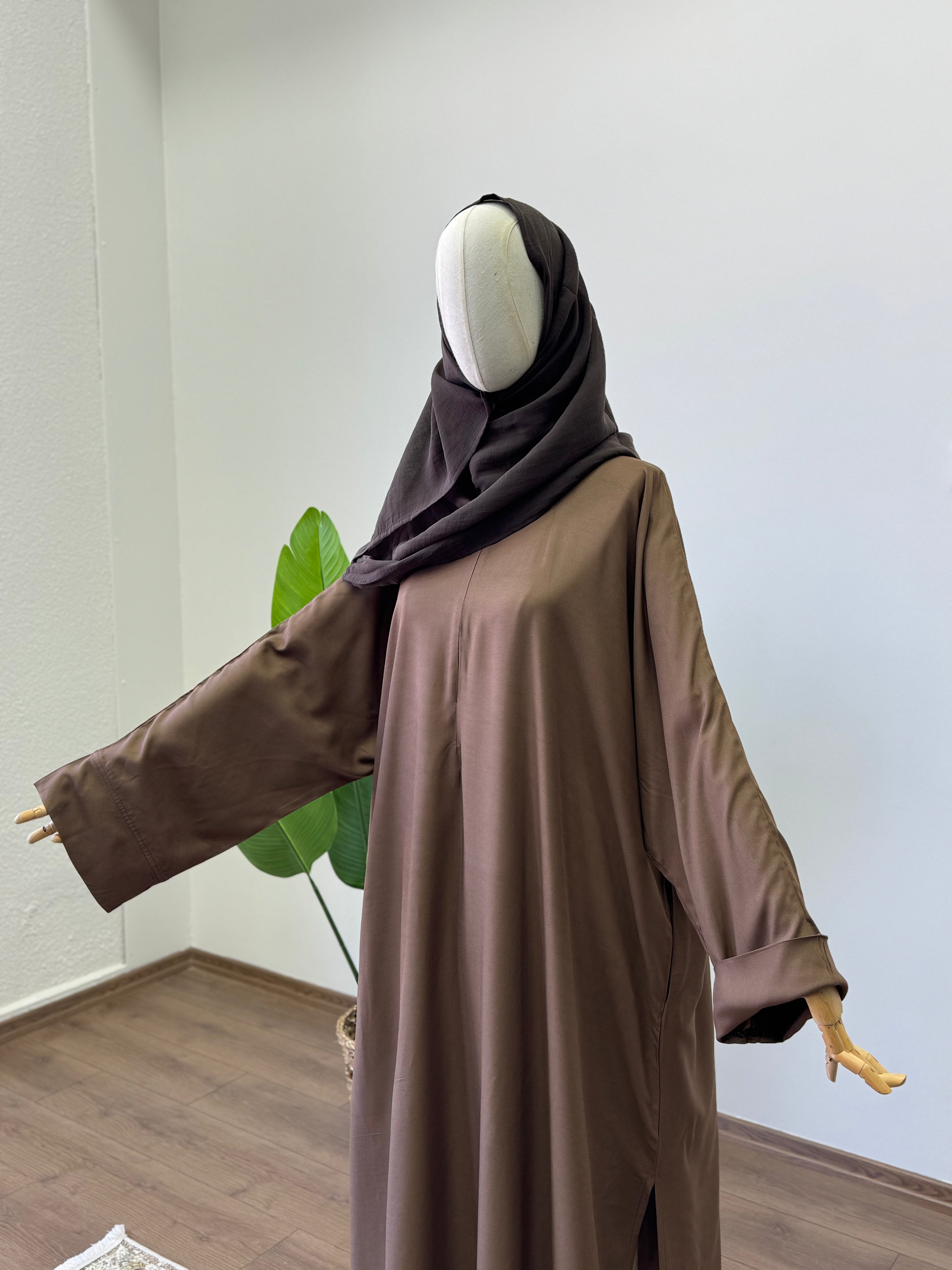 Lal Abaya / Toprak - Pamuk Gabardin Etekli Takım