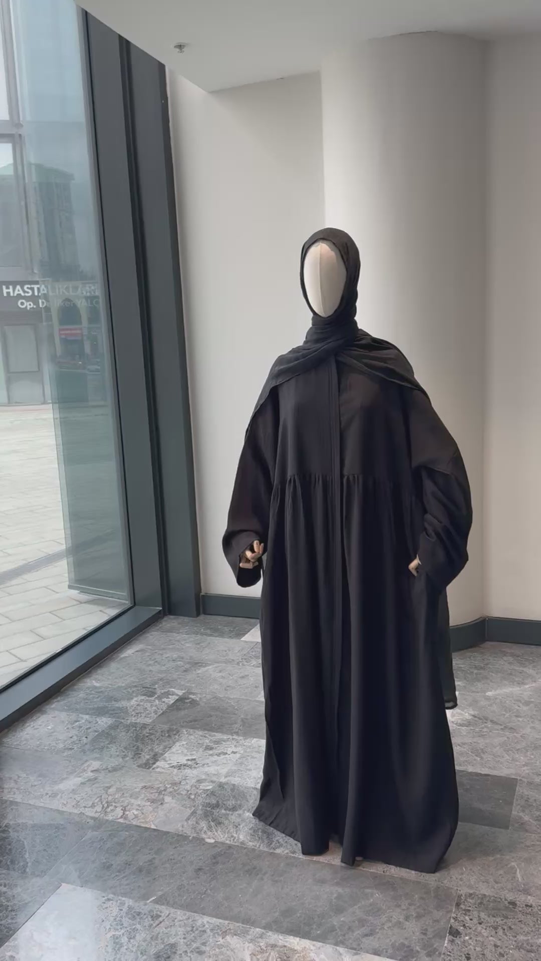 Tensel Kumaş/Robalı Siyah Ferace - Abaya kol