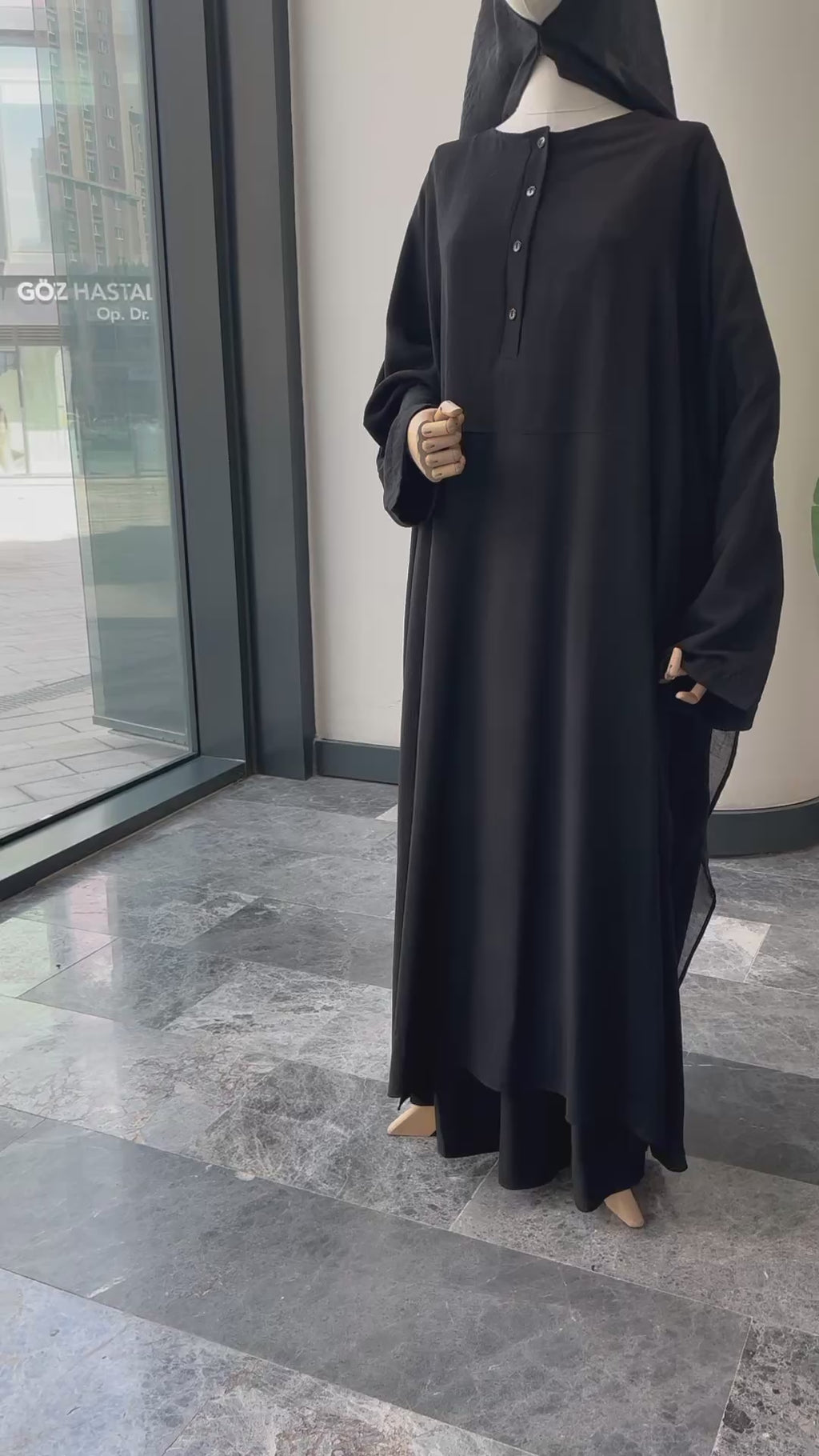 Hesna cilbab Takım/Düz Siyah-Abaya kol